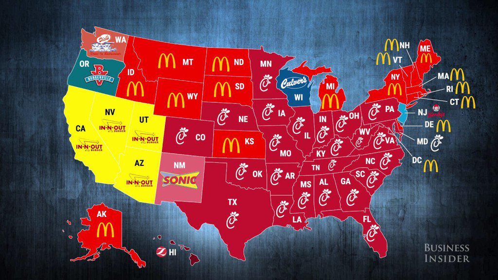 Most Popular Fast Food Chains Across United States Map Most Popular Fast Food Chains Across United States Map