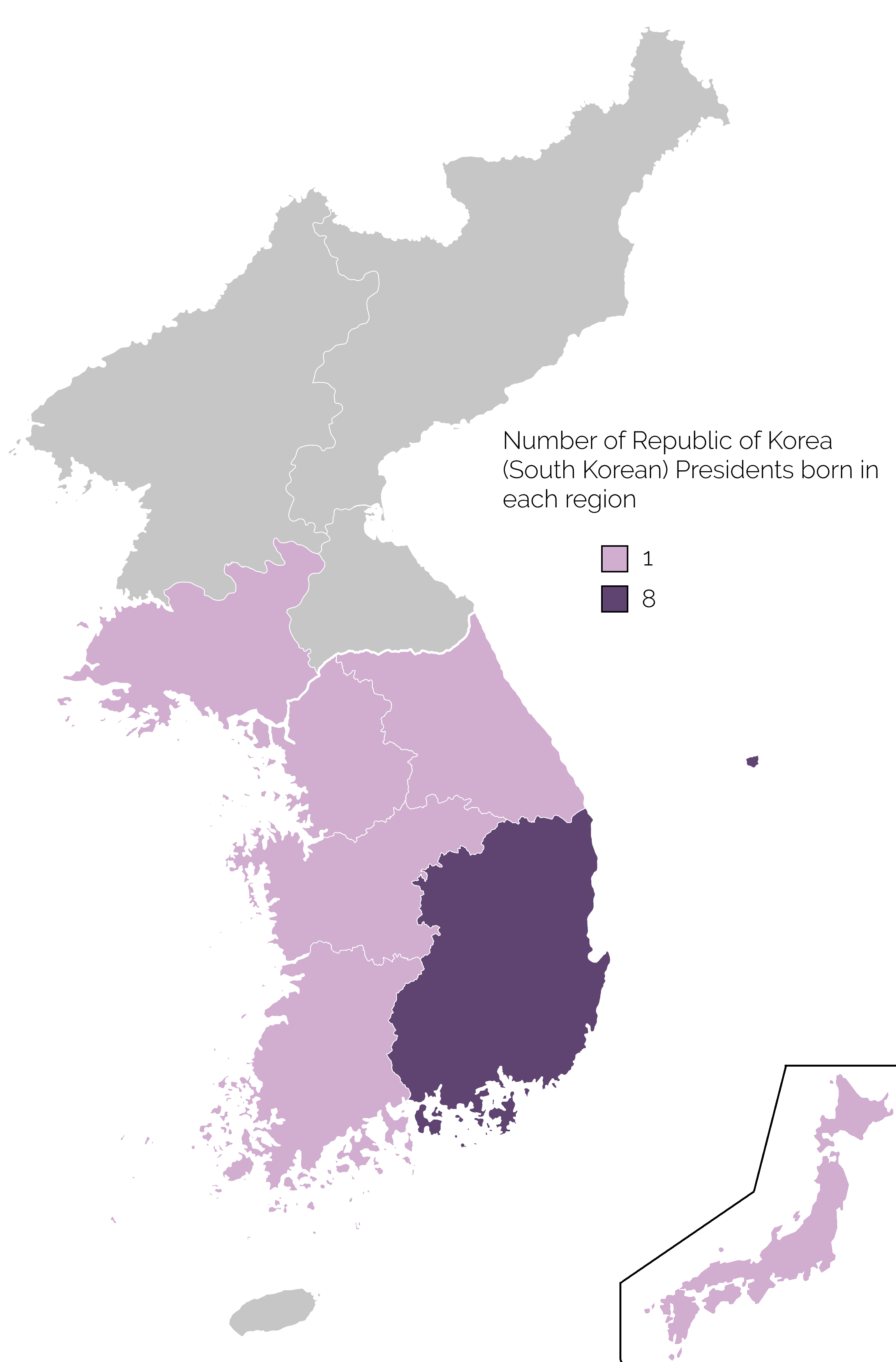 Map of Birthplaces of South Korean Presidents