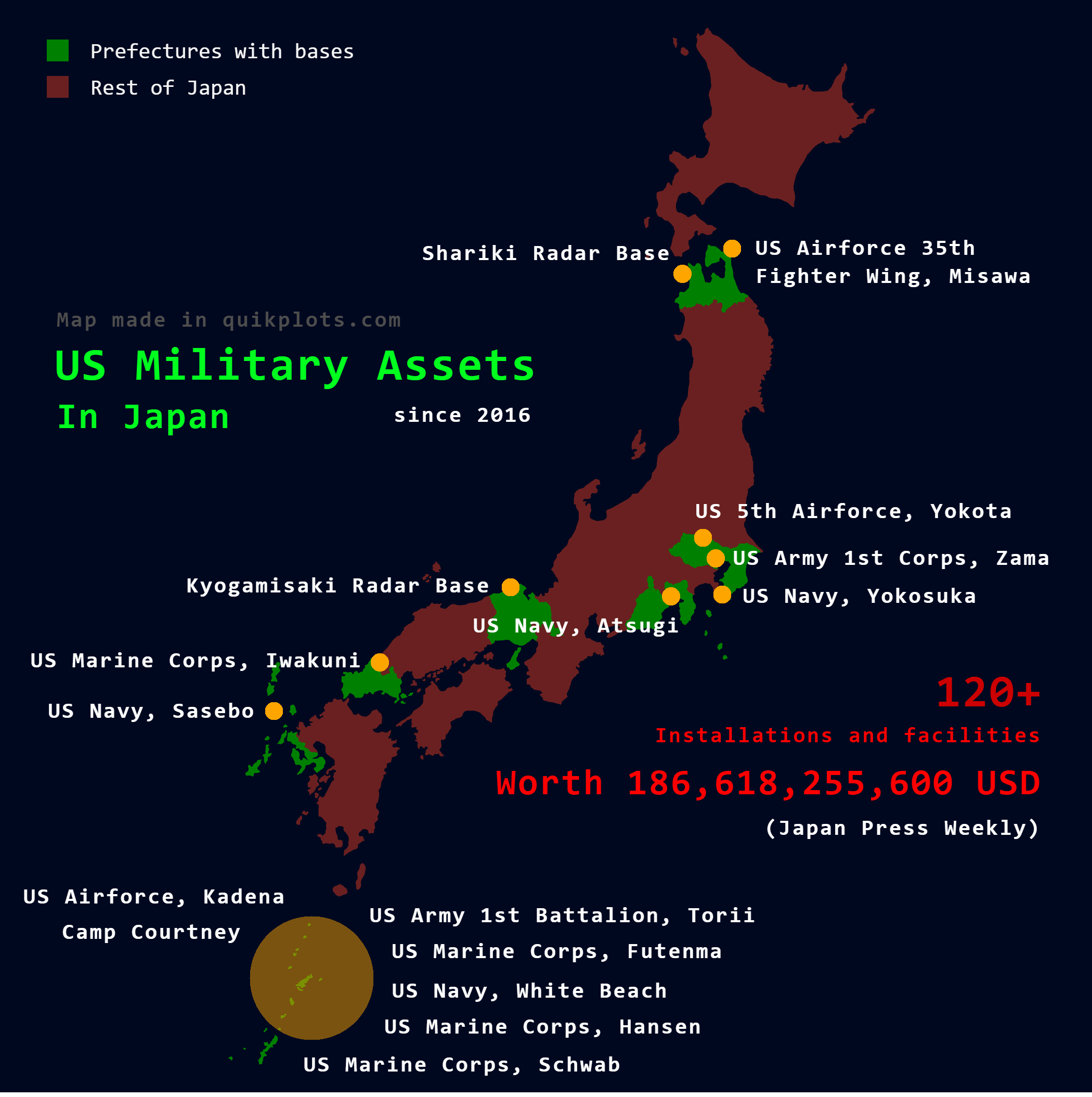 US Military Assets in Japan Map US Military Assets in Japan Map