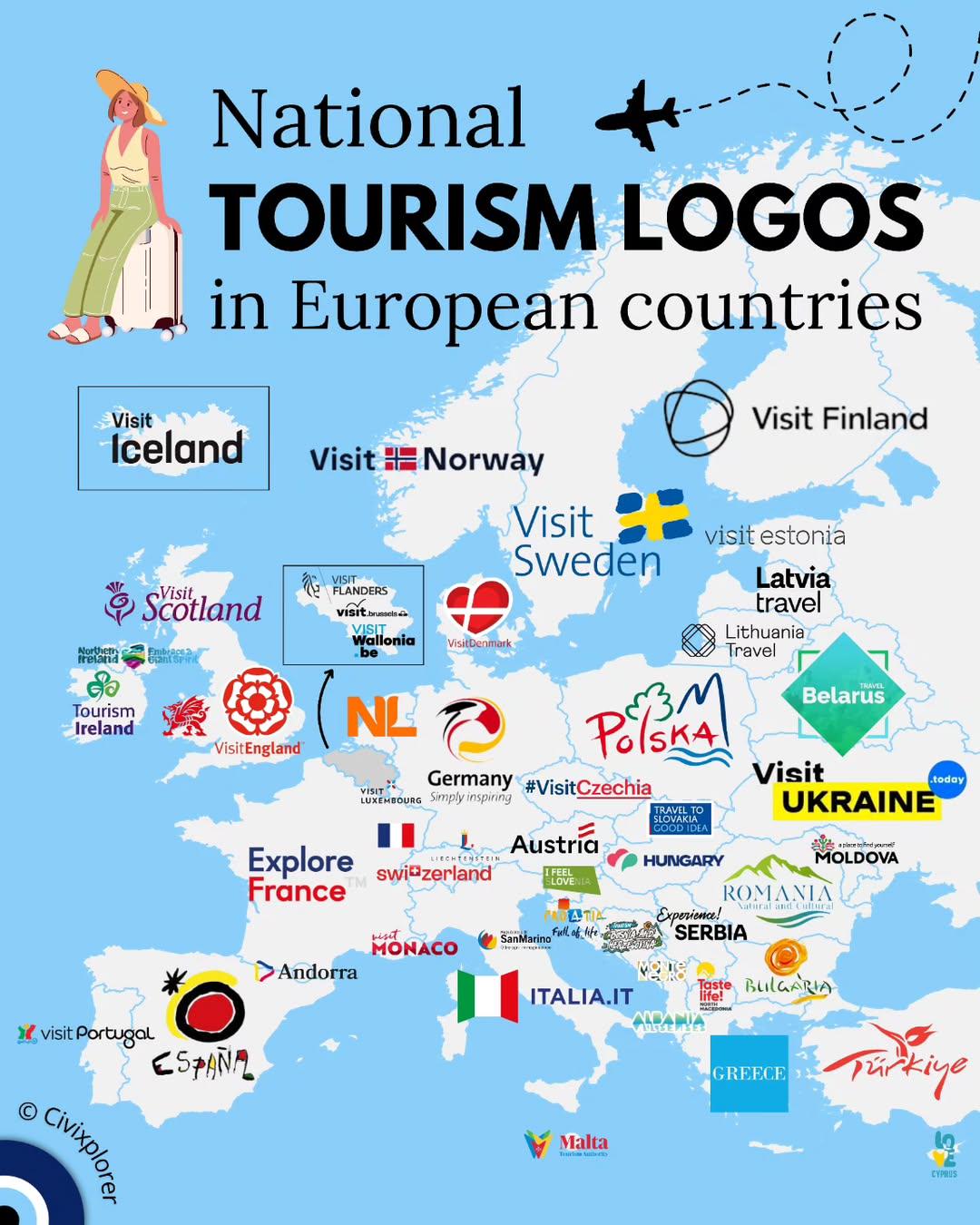 National Tourism Logos in European Countries Map
