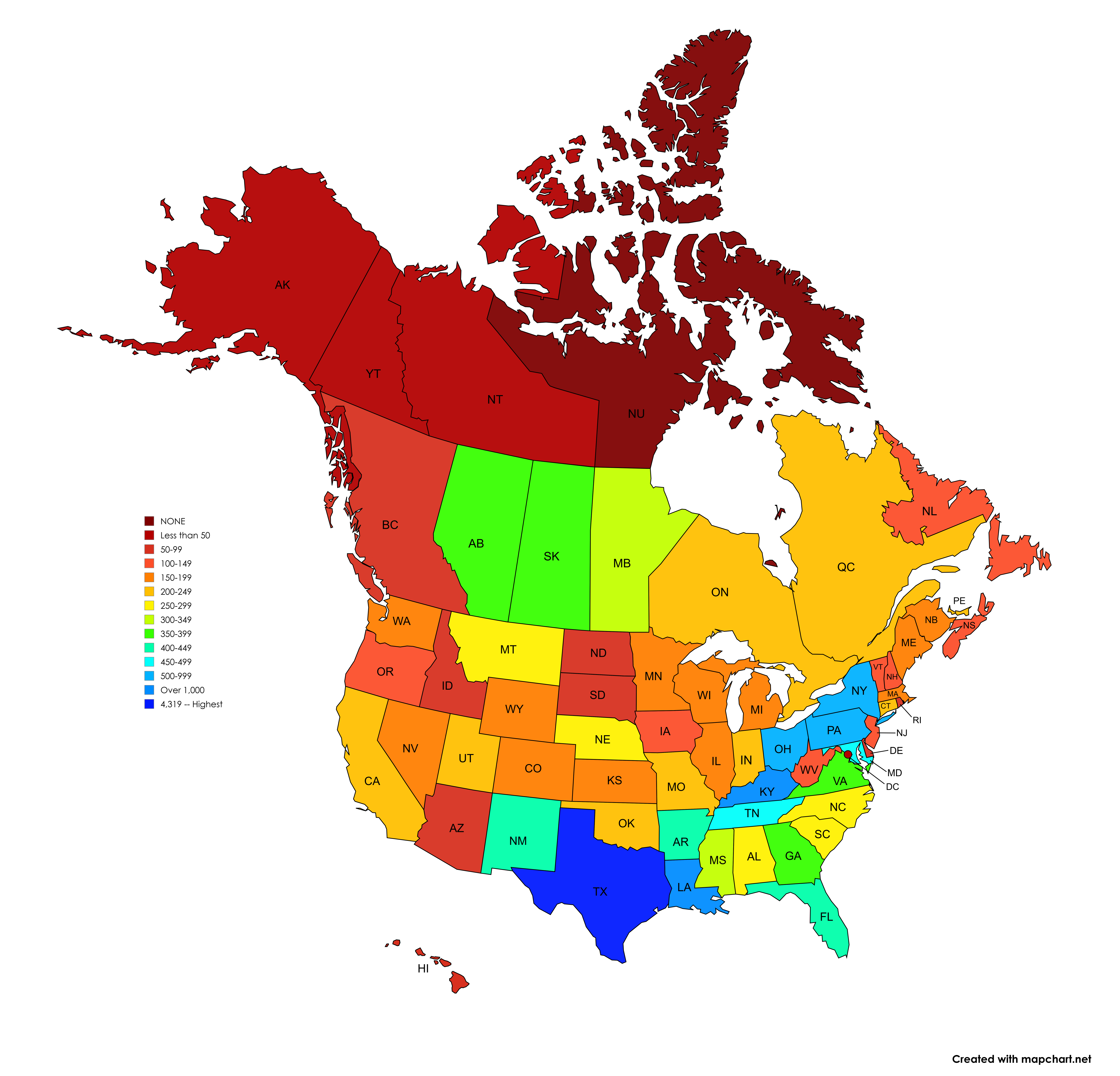 Number of Signed Highways Map by U.S. State and Canadian Province Number of Signed Highways Map by U.S. State and Canadian Province