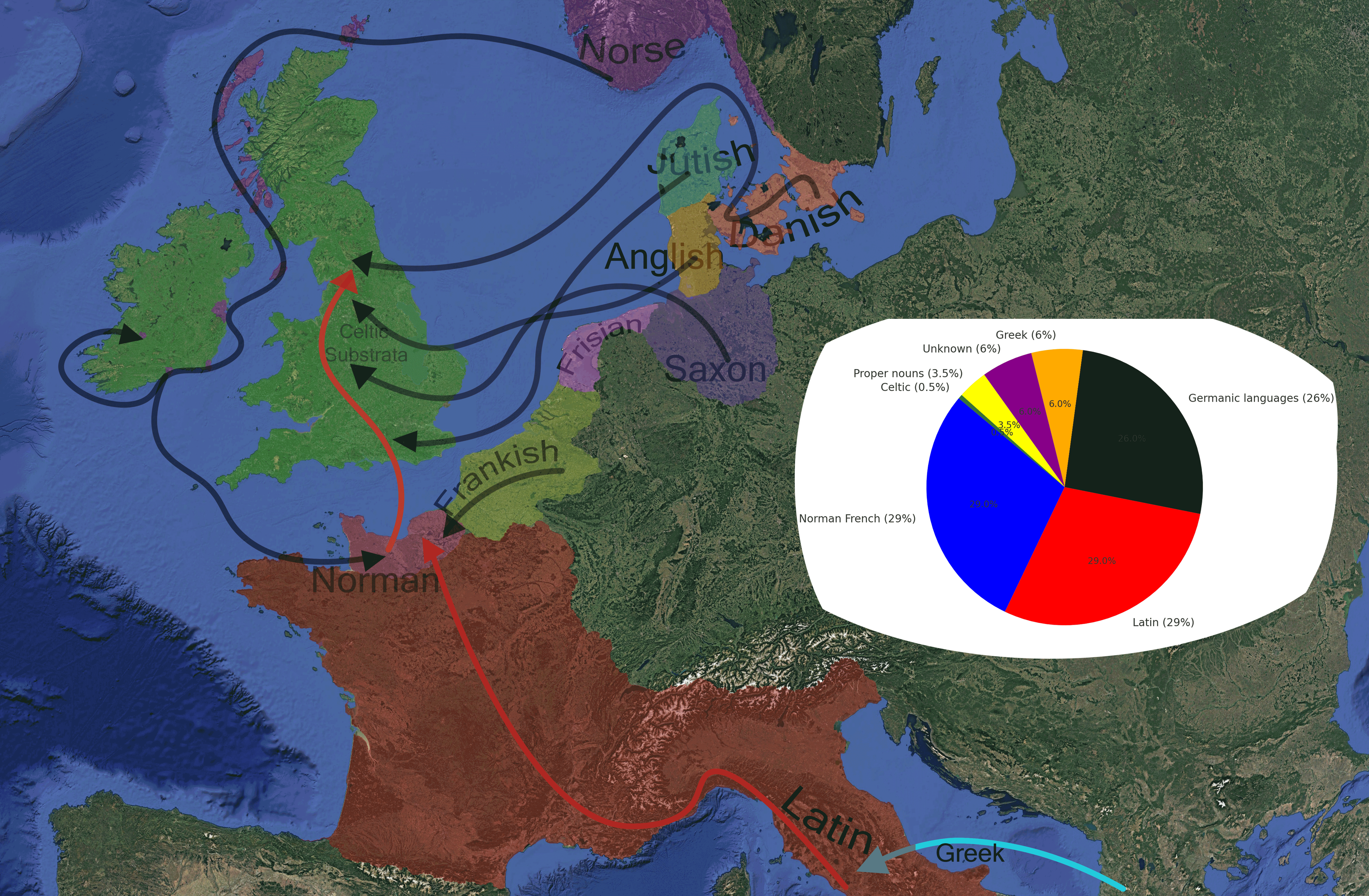 Vocabulary Origins Map of English Contributions Vocabulary Origins Map of English Contributions