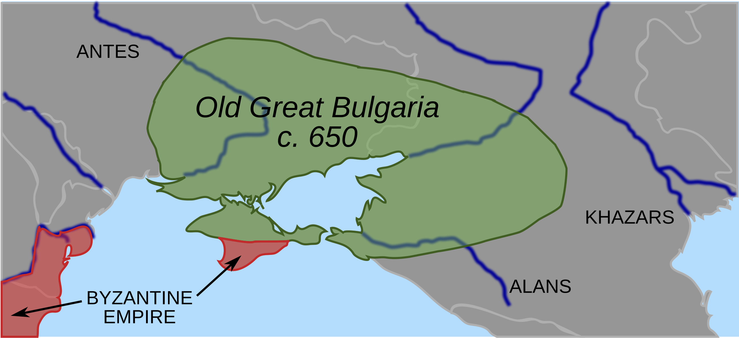 Map of Old Great Bulgaria and Surrounding Regions in 650 AD Map of Old Great Bulgaria and Surrounding Regions in 650 AD