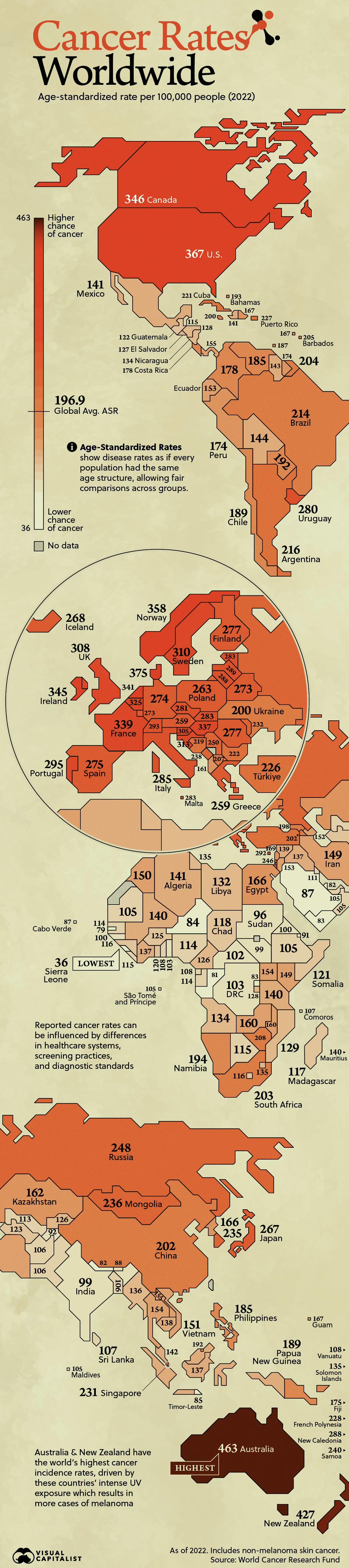 Cancer Rates Worldwide Map