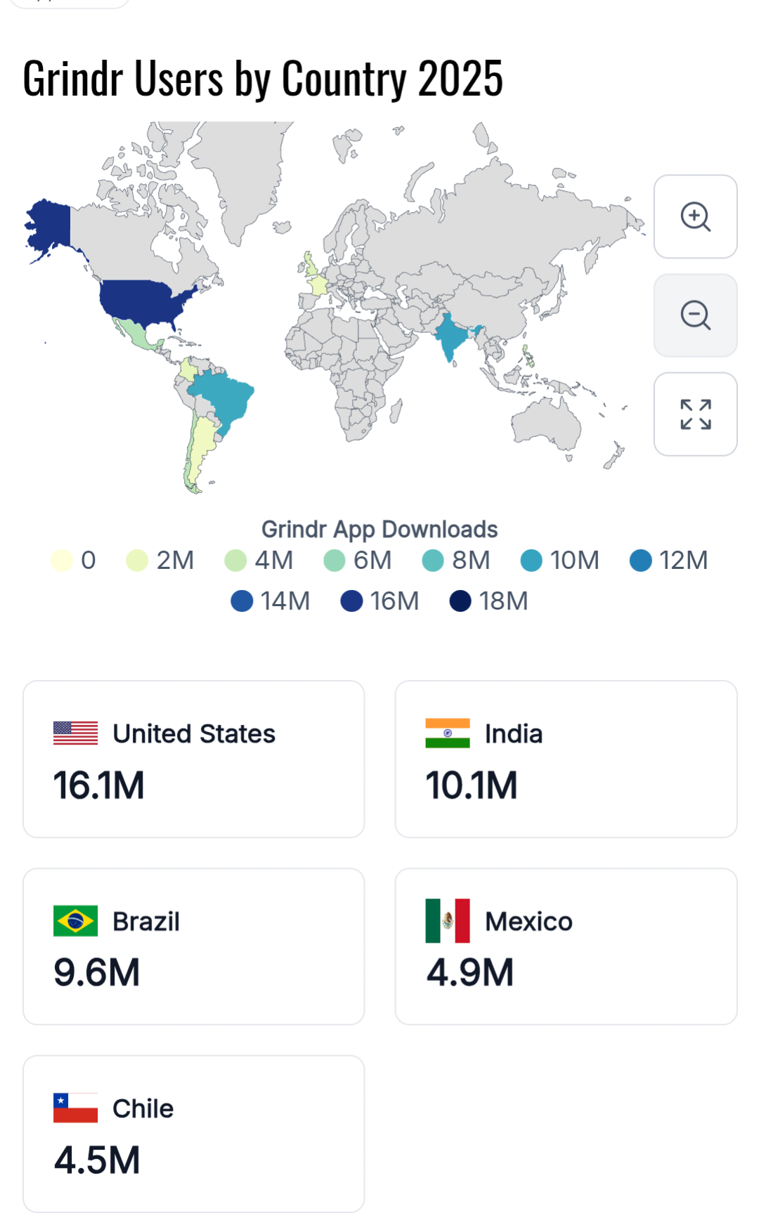 Countries with Highest Number of Grindr Users Map