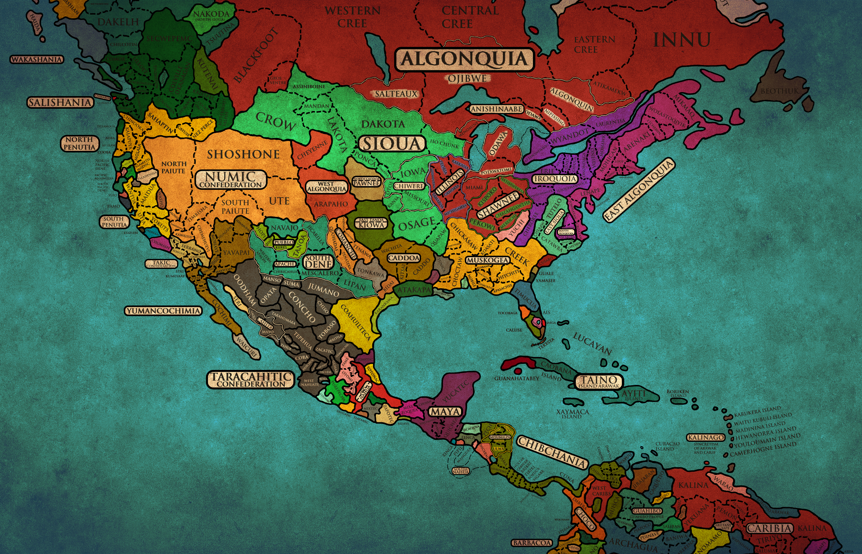 Map of Amerindian Nations as European Countries Map of Amerindian Nations as European Countries