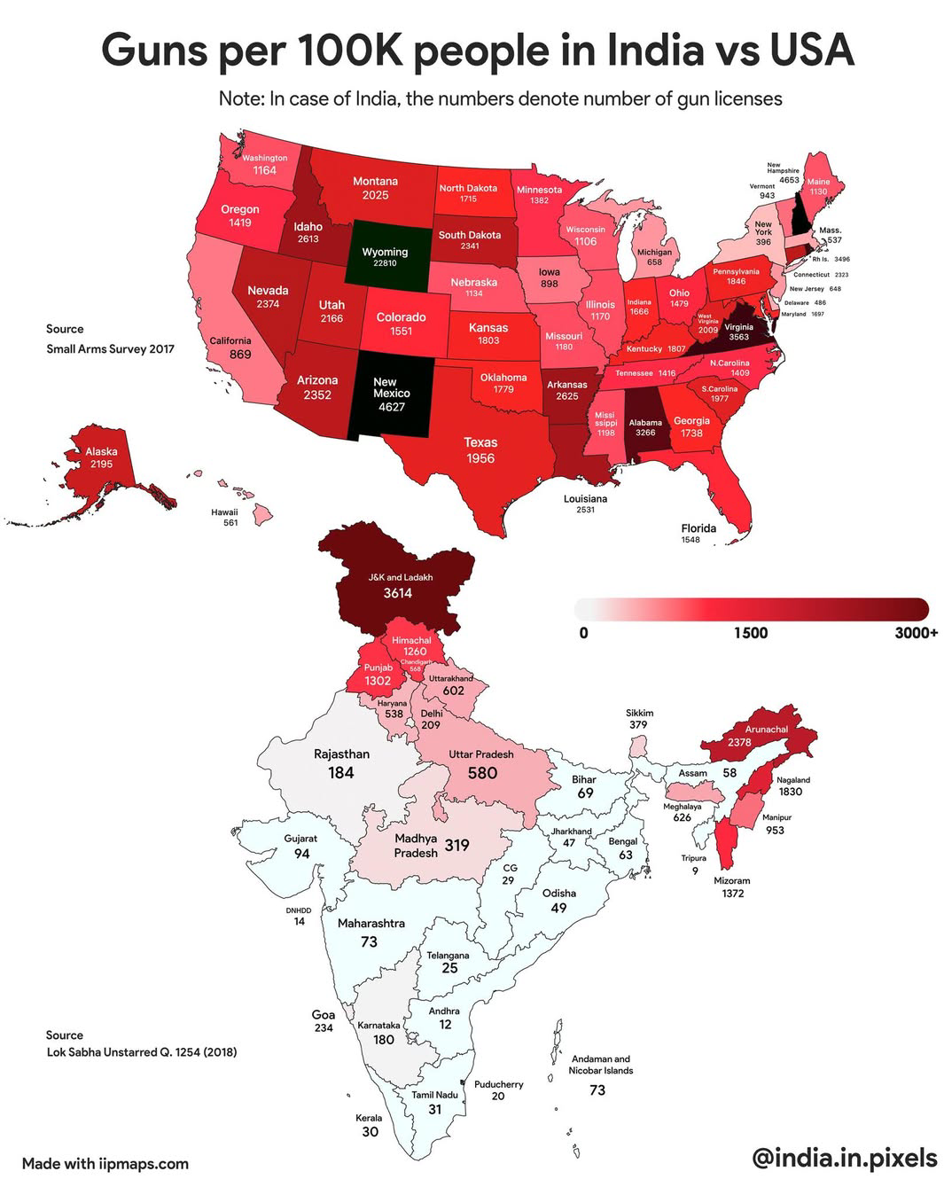 Guns Per 100K People Map: India vs USA Guns Per 100K People Map: India vs USA