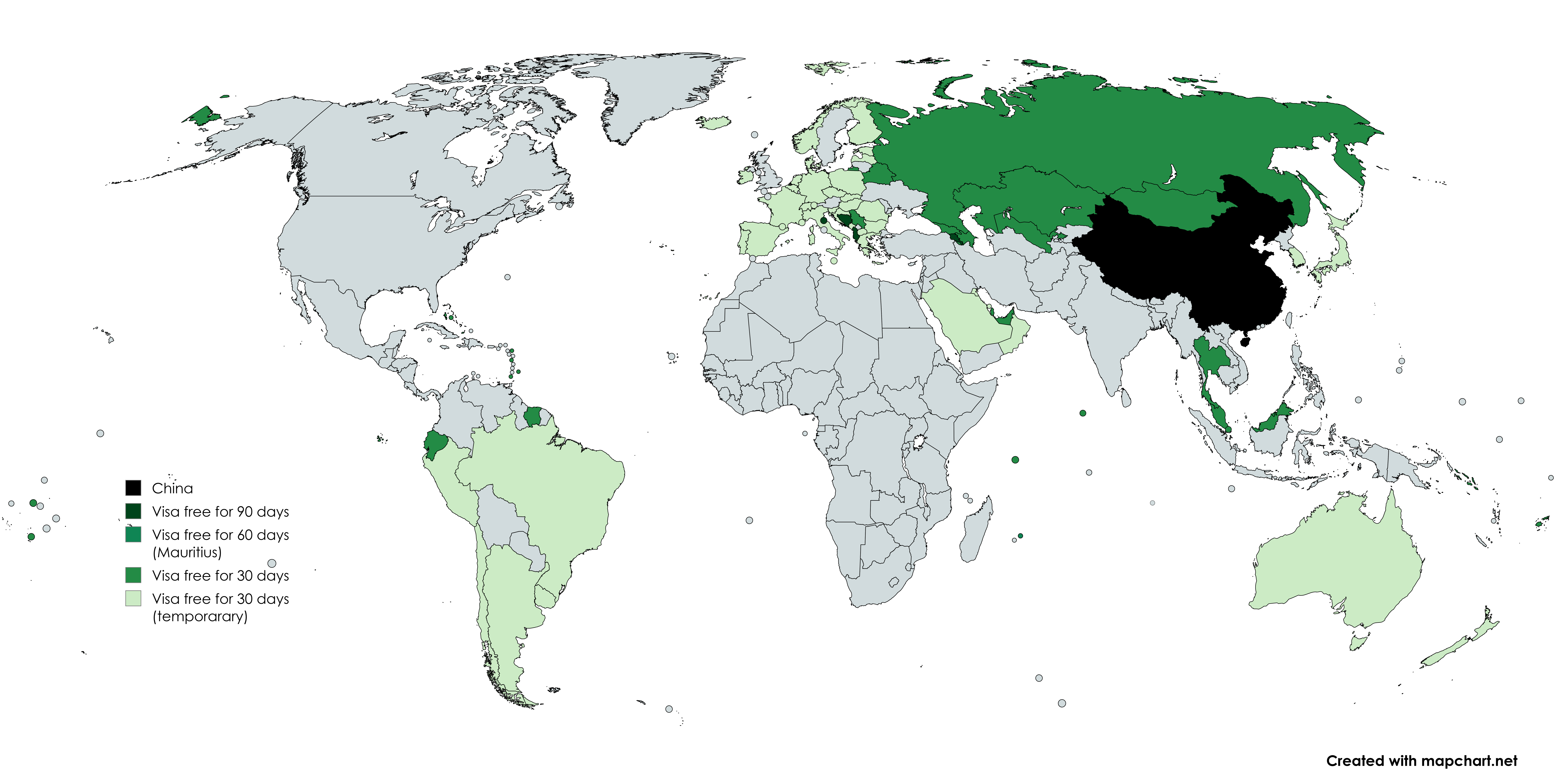 Visa-Free Countries Entering China Map Visa-Free Countries Entering China Map