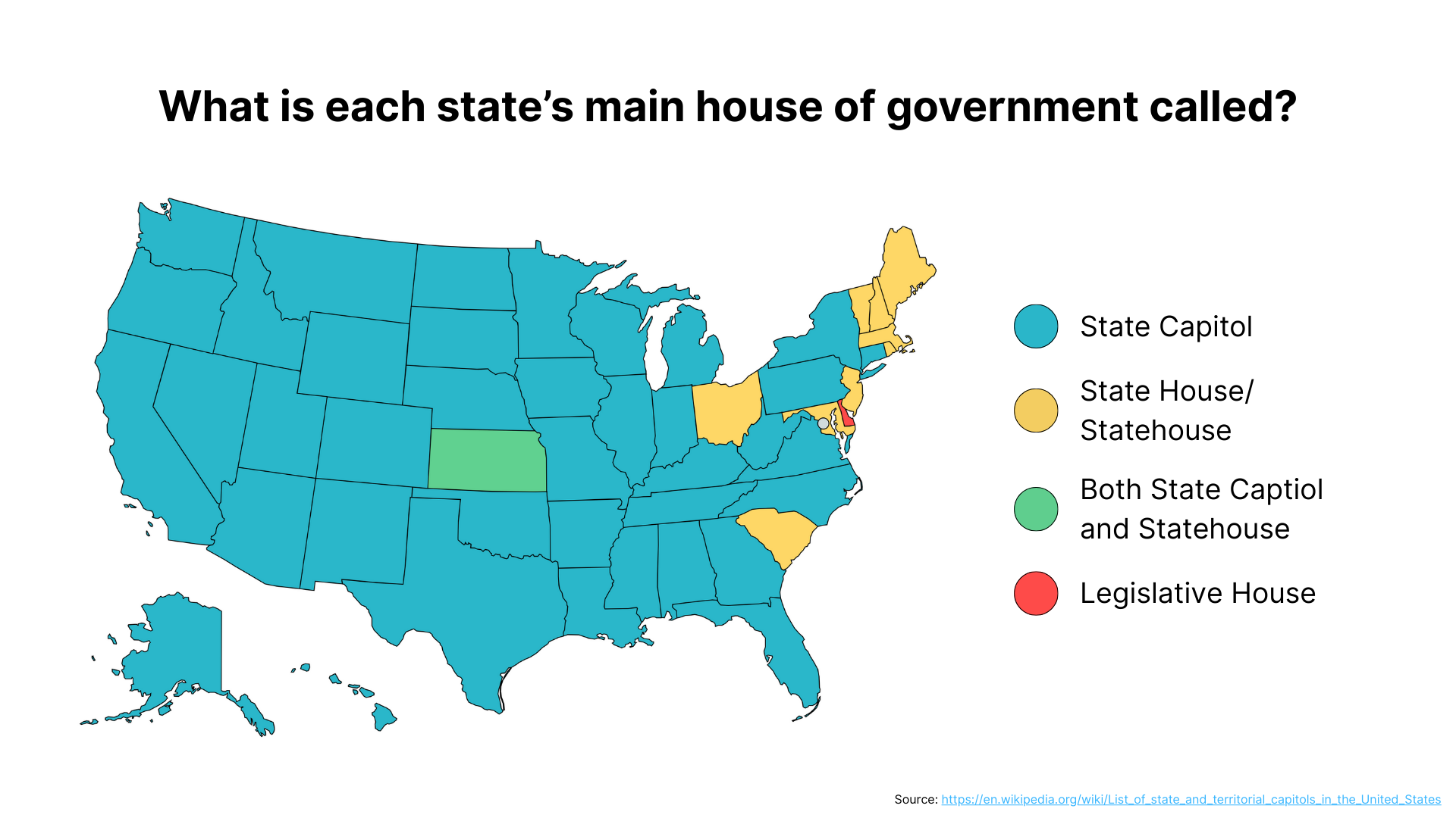 Main Houses of Government by State Map Main Houses of Government by State Map