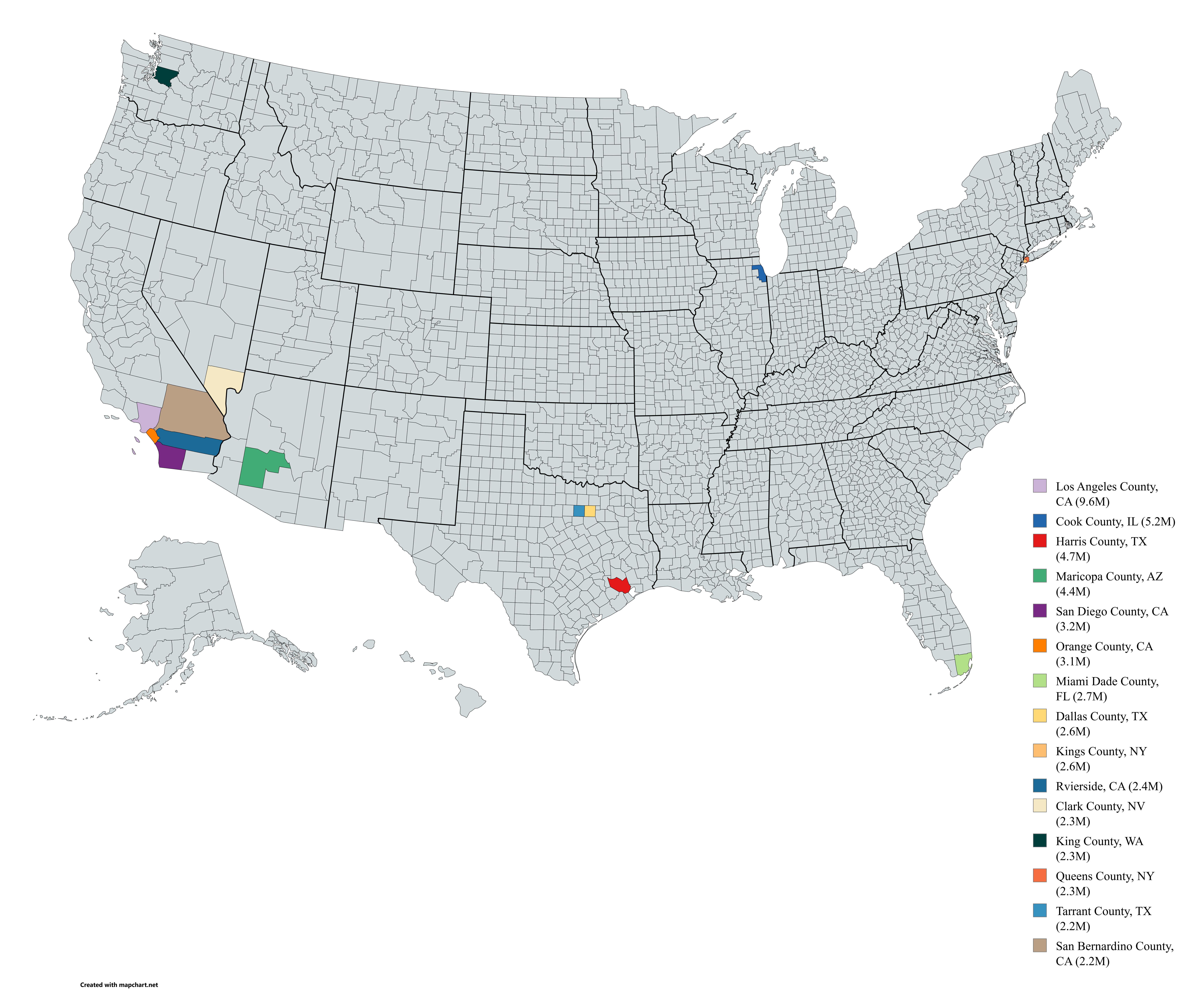 Most Populated US Counties Map