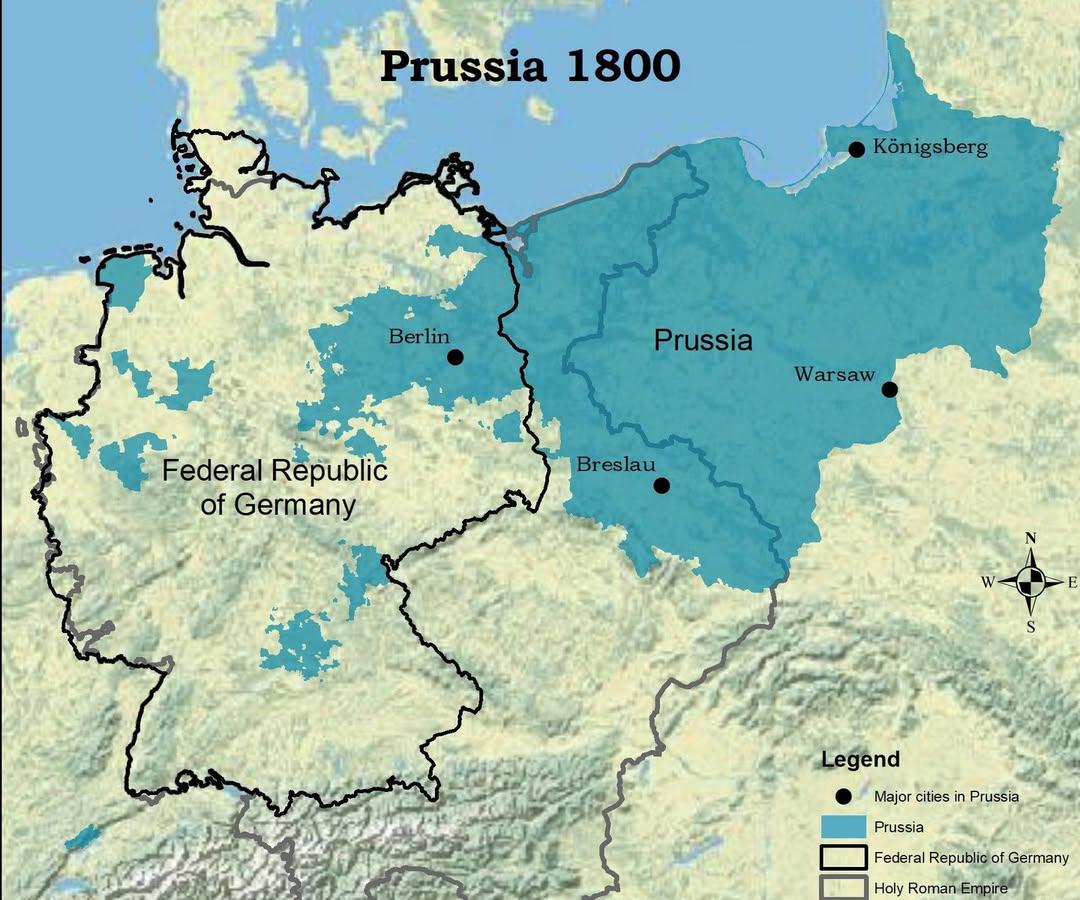 Map of Prussia in 1800 Compared to Modern Germany Map of Prussia in 1800 Compared to Modern Germany