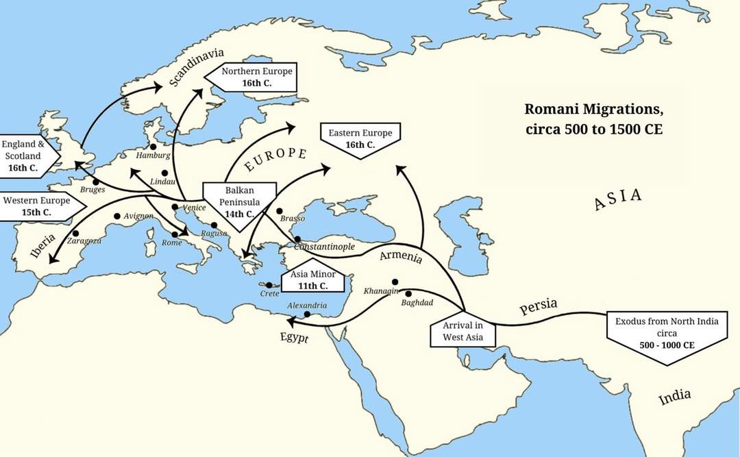 Migration of the Romani People in Europe Map