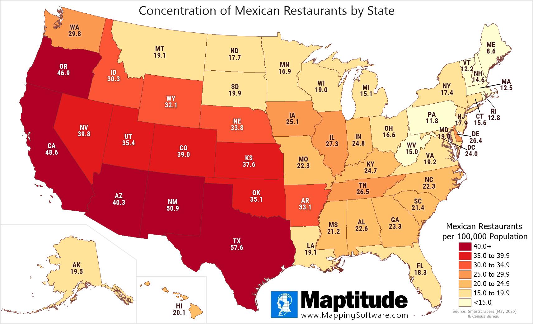 Mexican Restaurants by State Map Mexican Restaurants by State Map