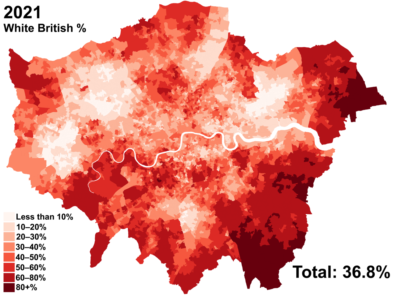 White British Population Percent of London Map