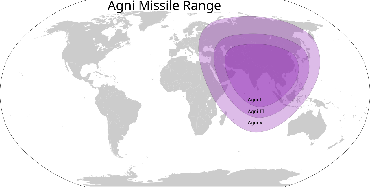 Agni Missile Range Map of India Agni Missile Range Map of India