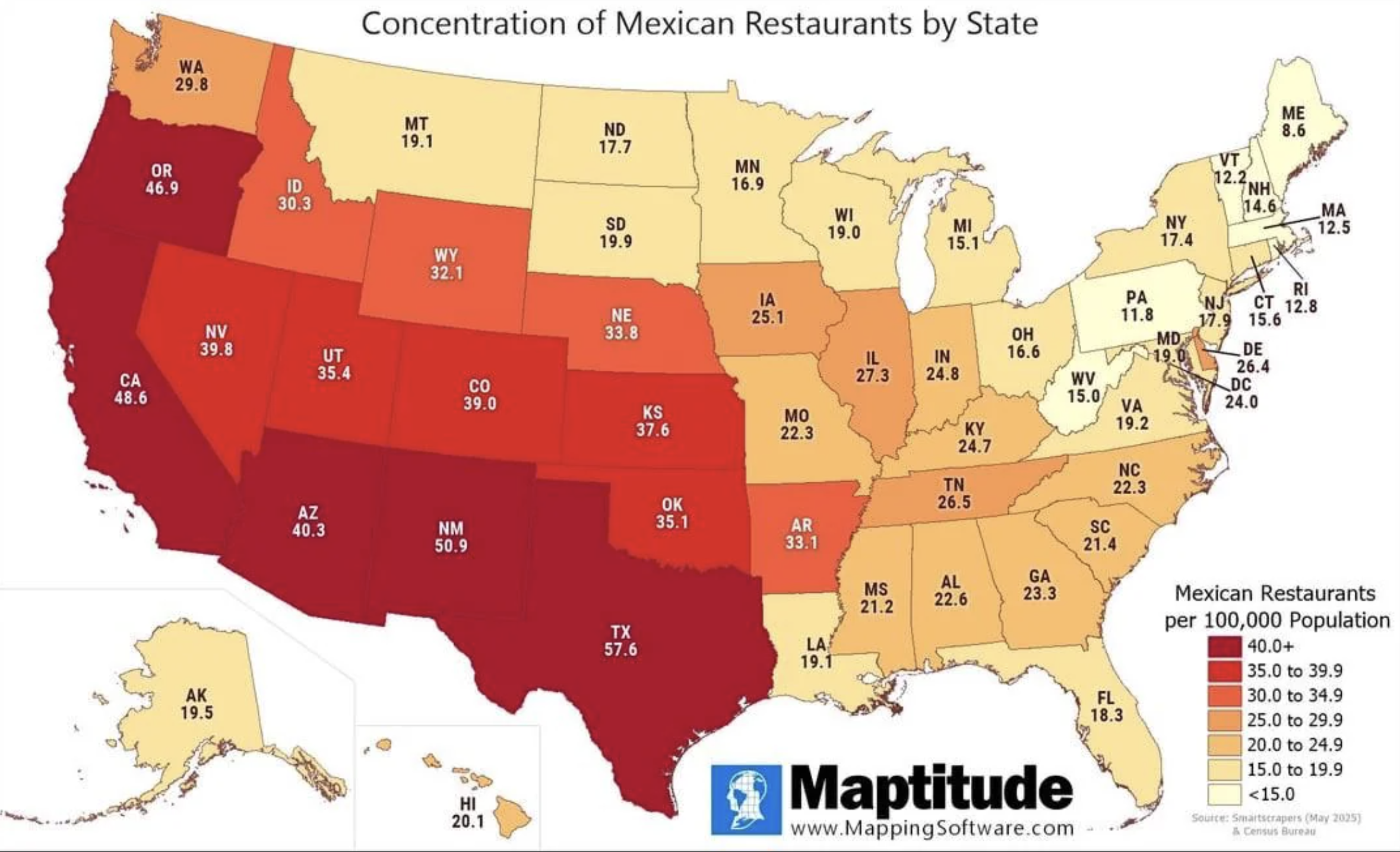 Mexican Restaurants by State Map