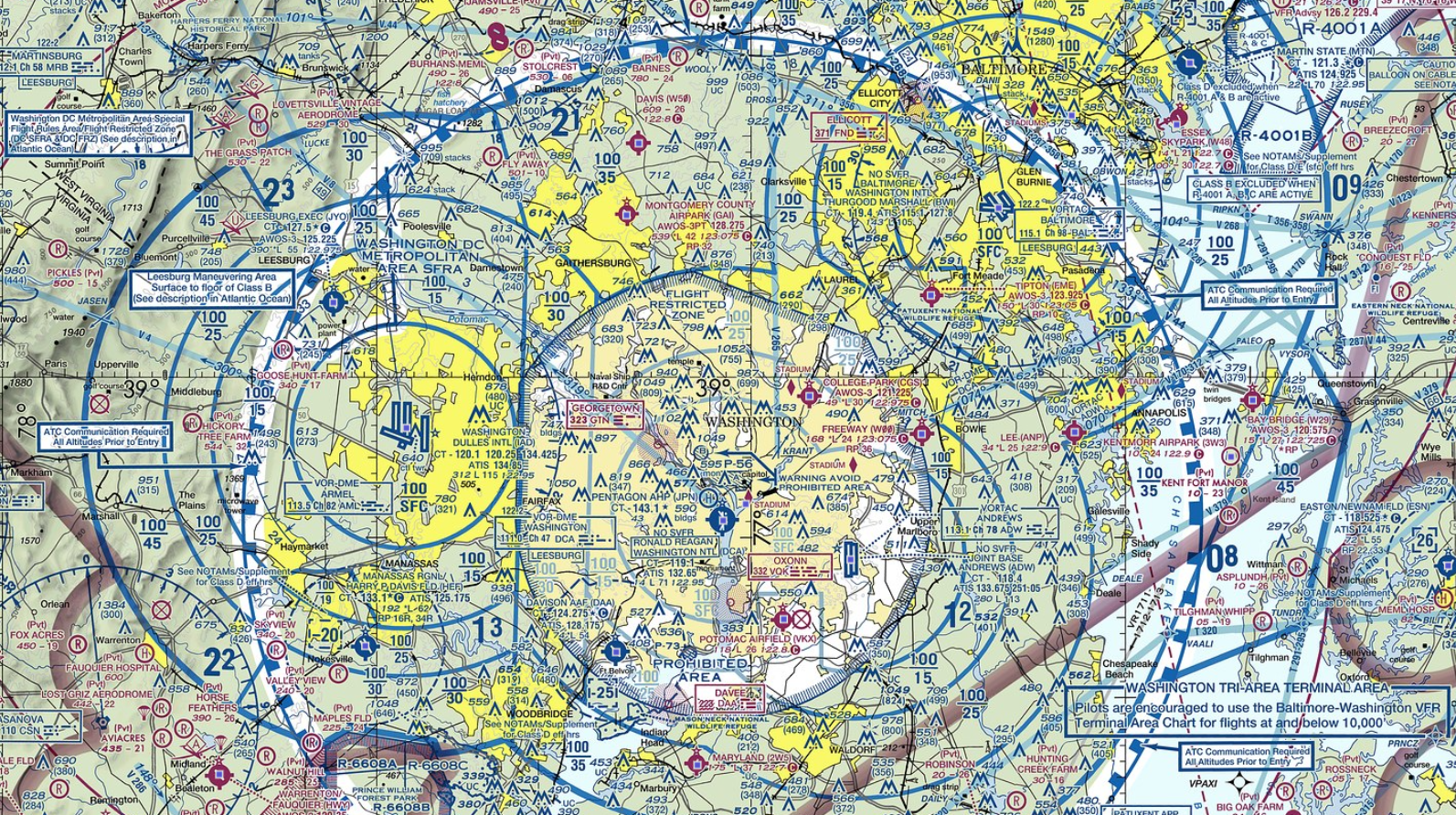 Air Traffic Routes Map of Washington DC and Baltimore