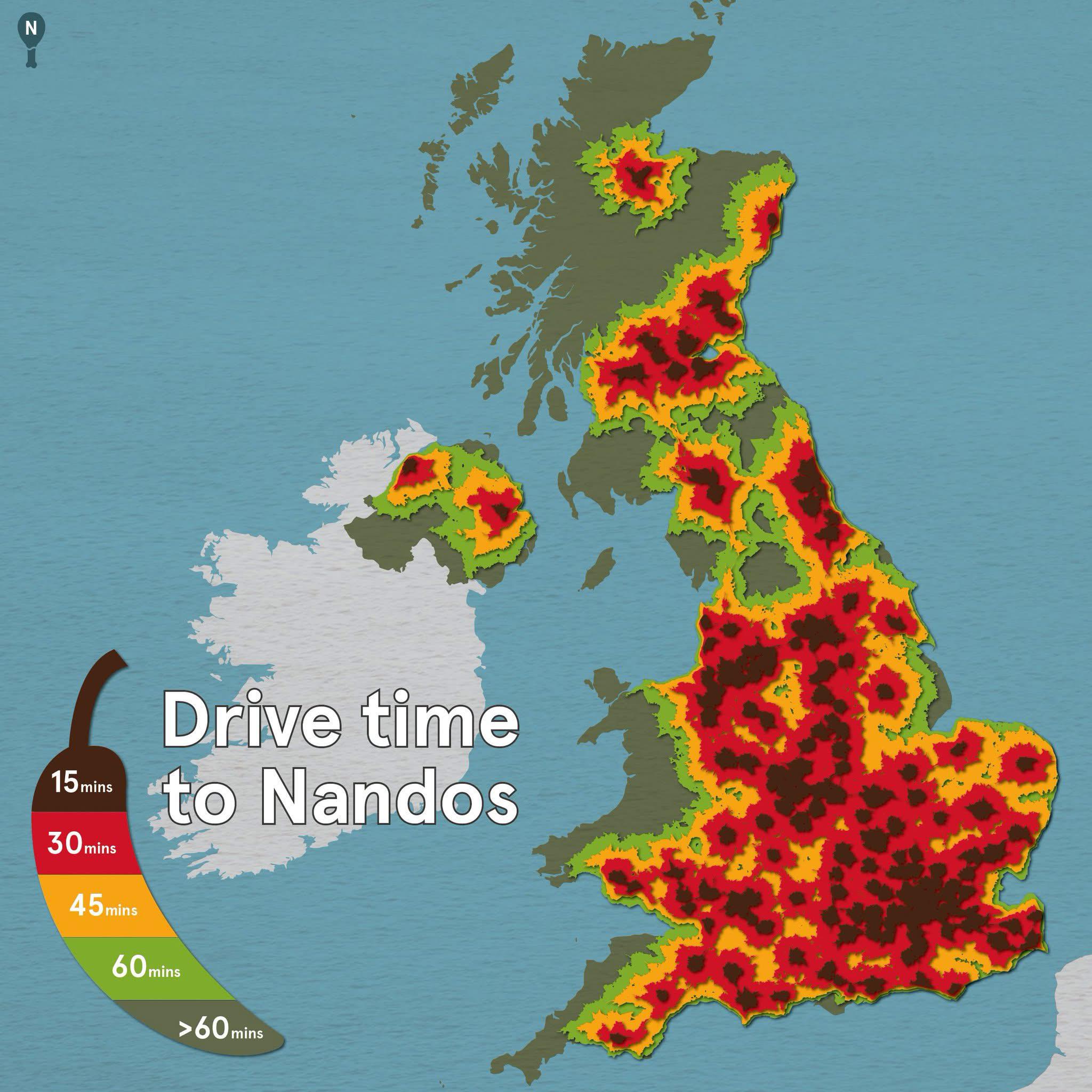Drive Time to Nando’s in the UK Map