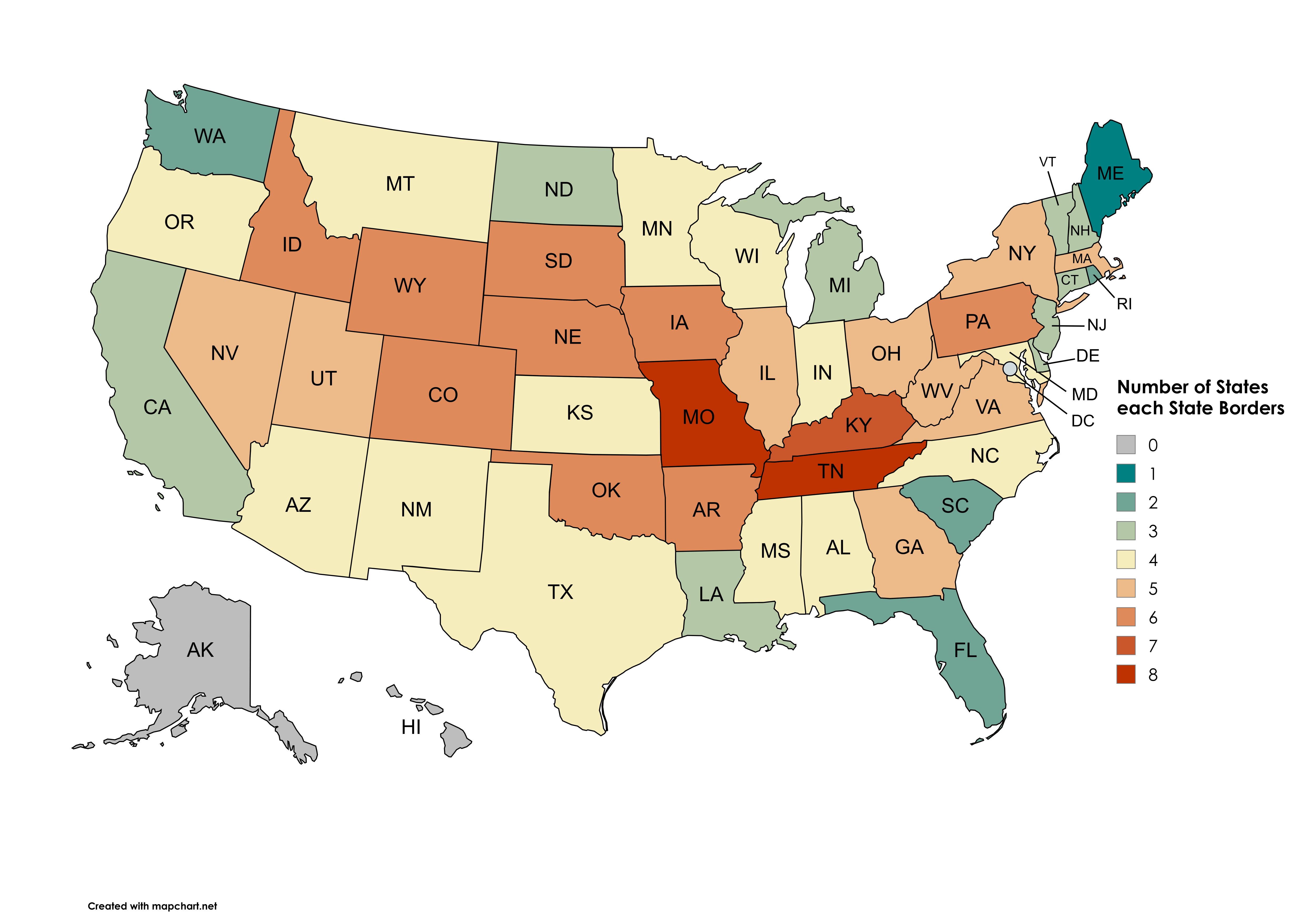 Map of States Each State Borders Map of States Each State Borders