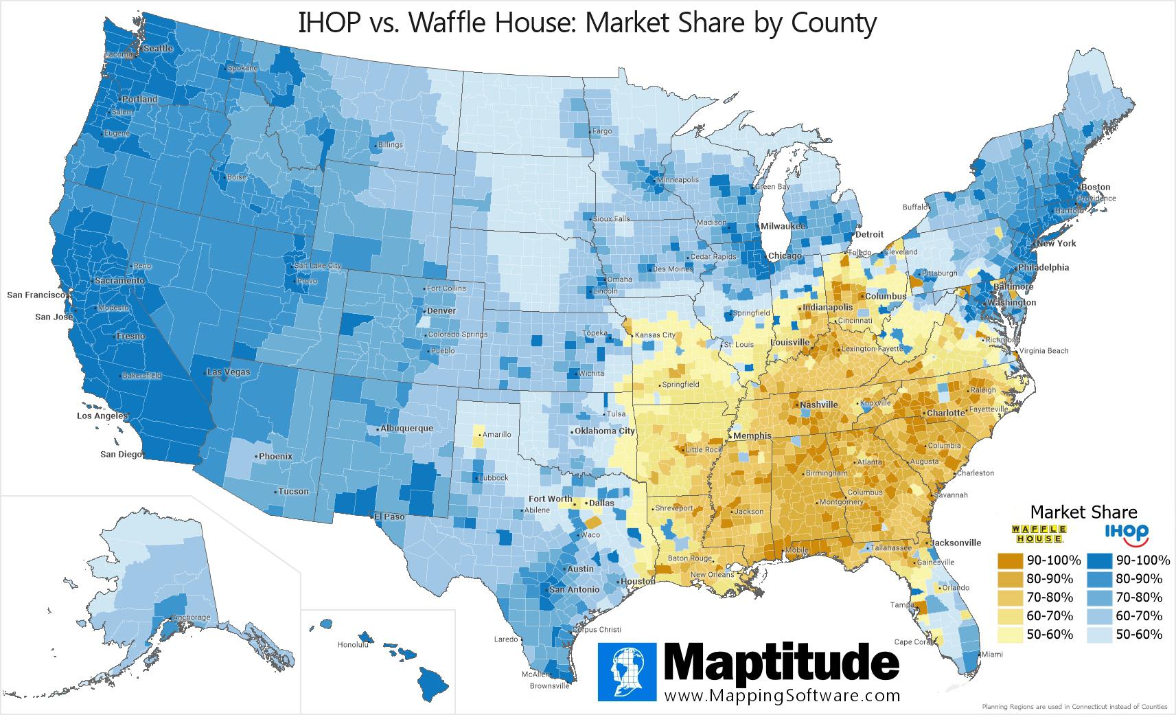IHOP vs. Waffle House Market Share Map