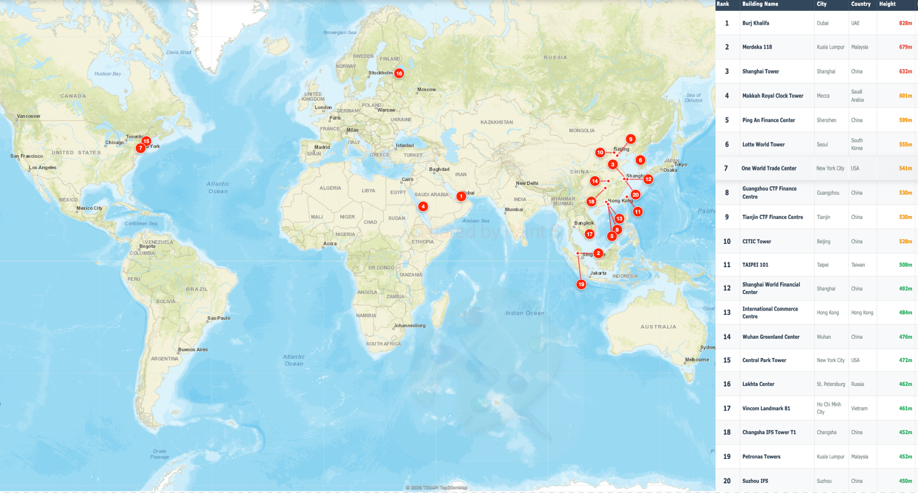 Map of the World’s Tallest Skyscrapers