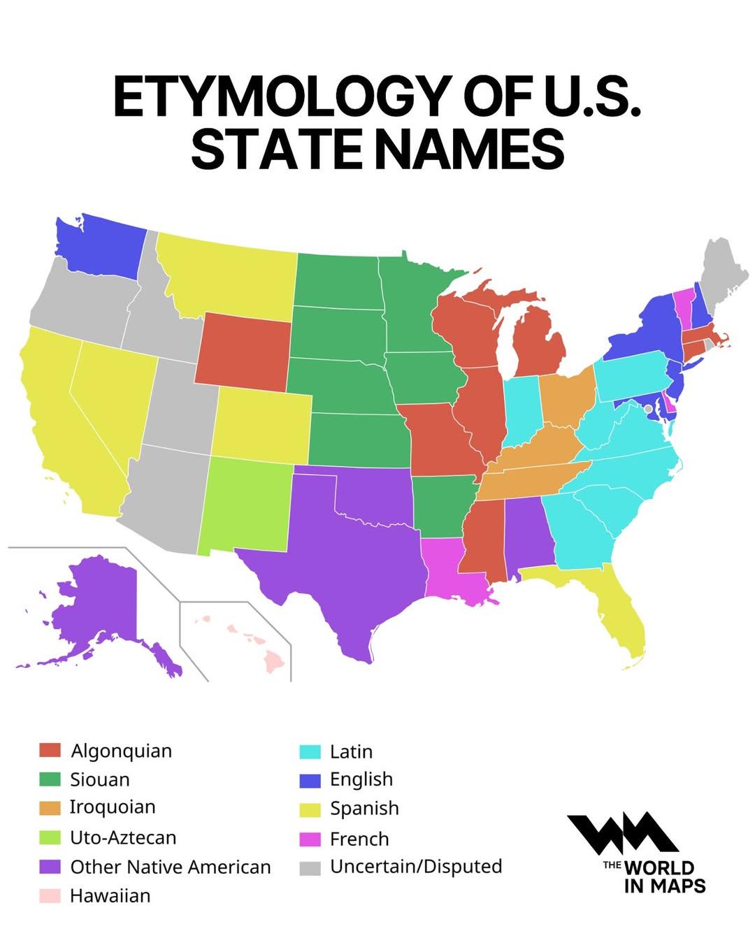Etymology of US State Names Map