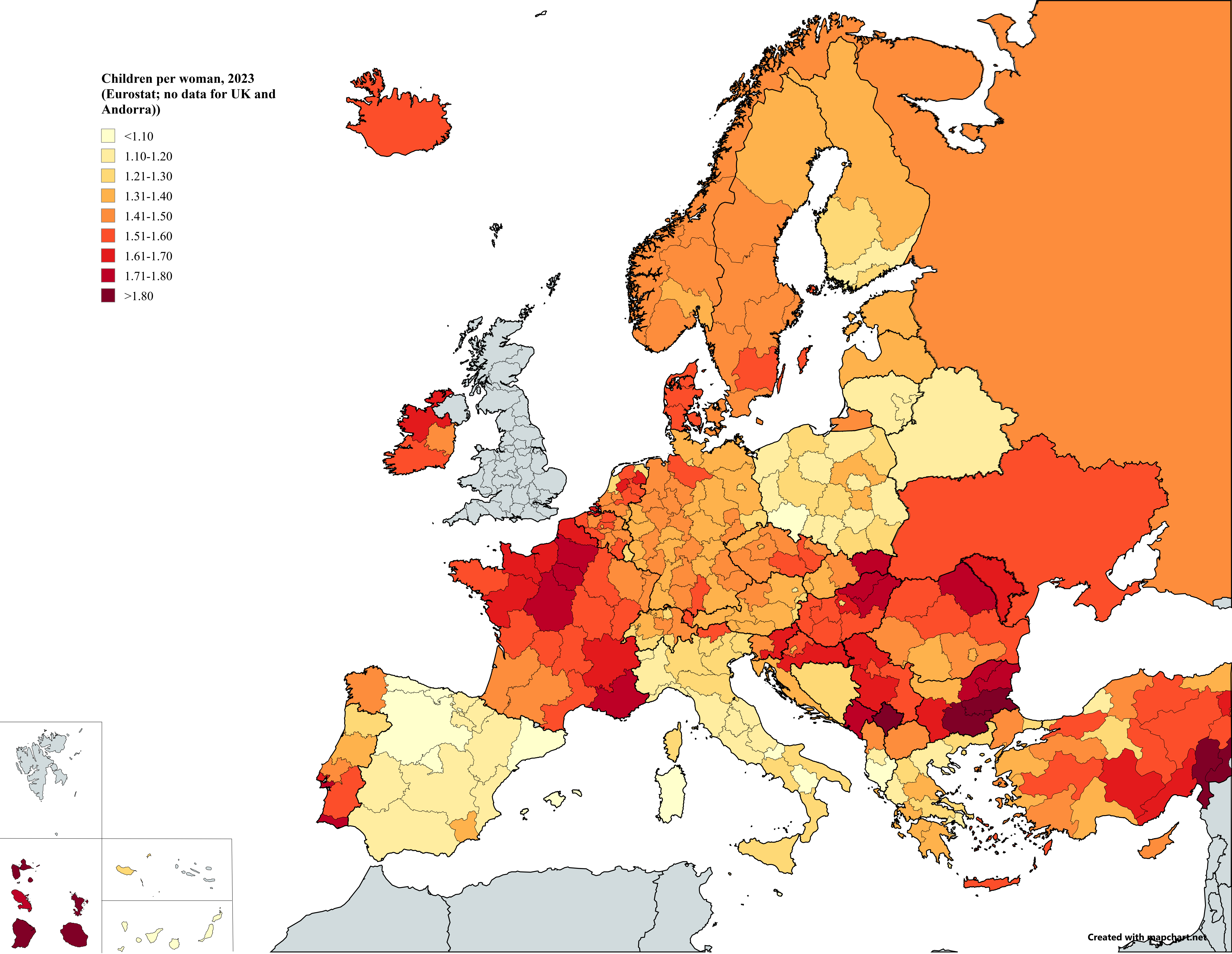 Children per Woman in Europe Map Children per Woman in Europe Map