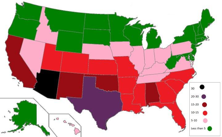 U.S. States with the Highest Number of Venomous Animals Map