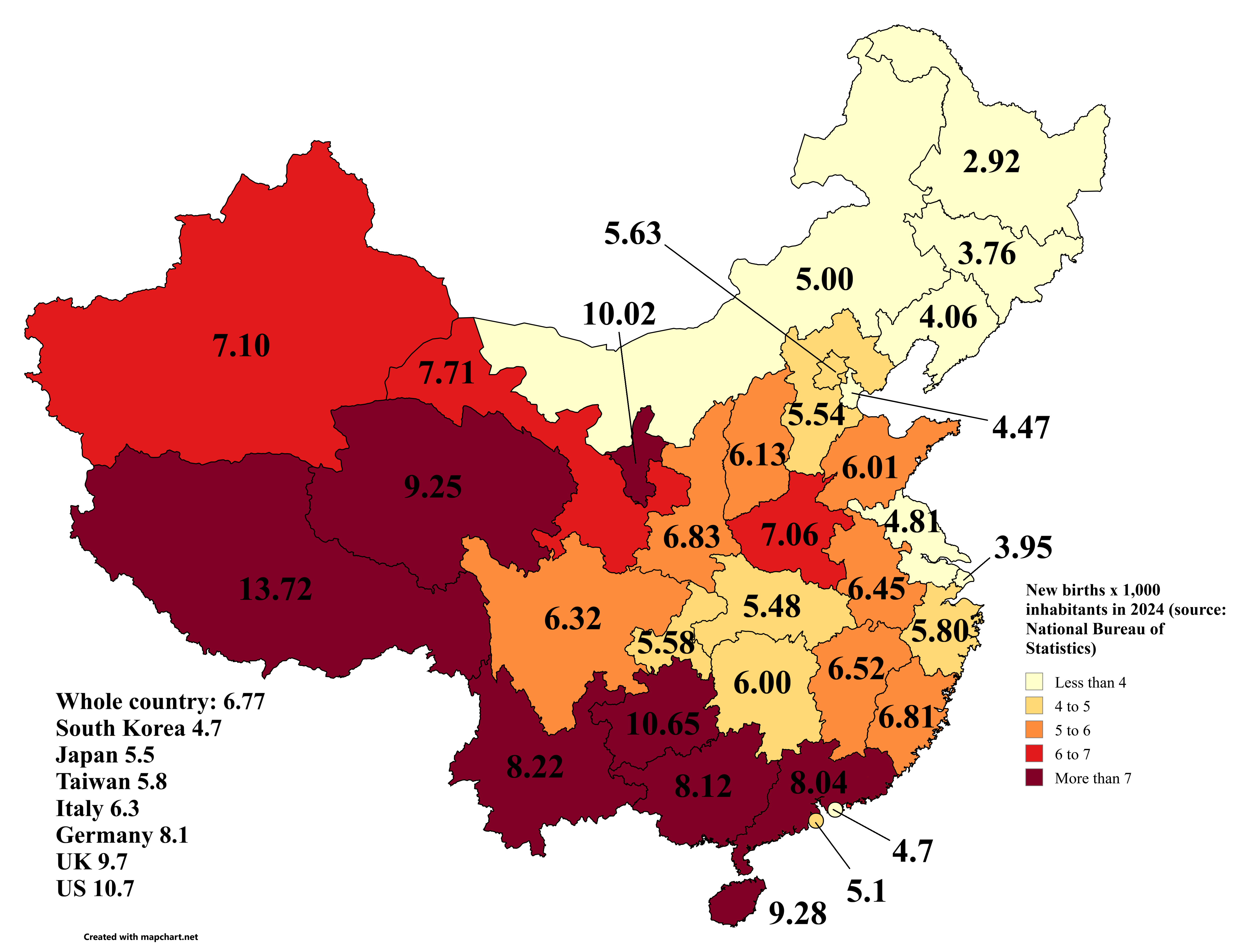 Birth Rate Map of Chinese Provinces in 2024 Birth Rate Map of Chinese Provinces in 2024