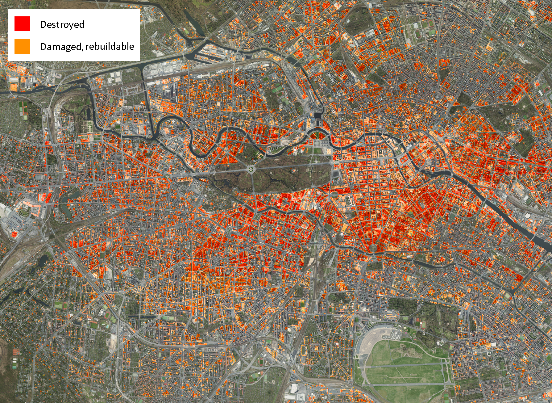 Damage to Buildings Map Berlin 1945