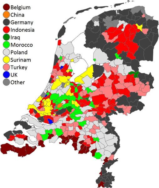 Most Common Foreign Country of Birth in the Netherlands Map Most Common Foreign Country of Birth in the Netherlands Map