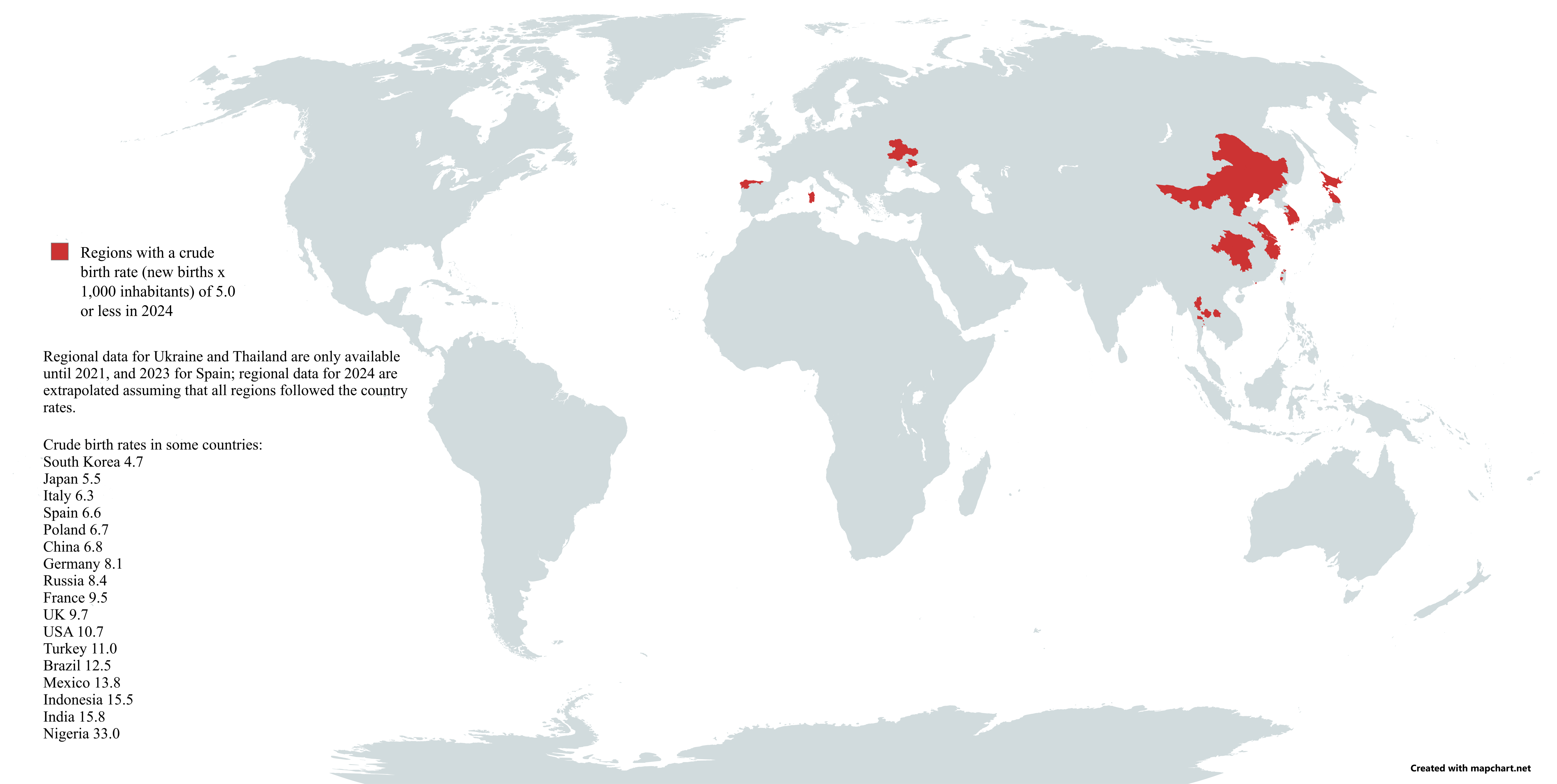 Map of Regions with Lowest Birth Rates