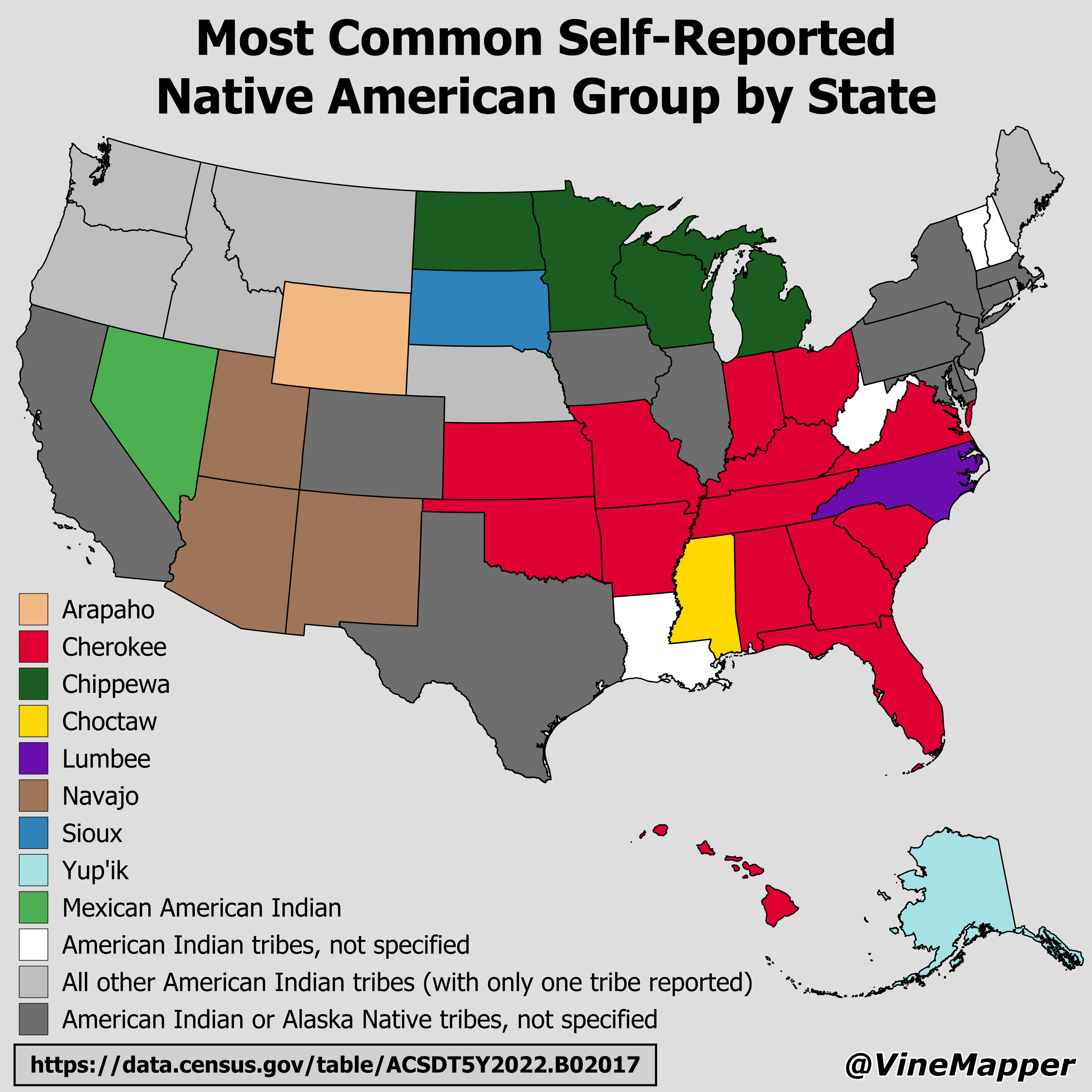 Most Common Self-Reported Native American Group by State Map Most Common Self-Reported Native American Group by State Map