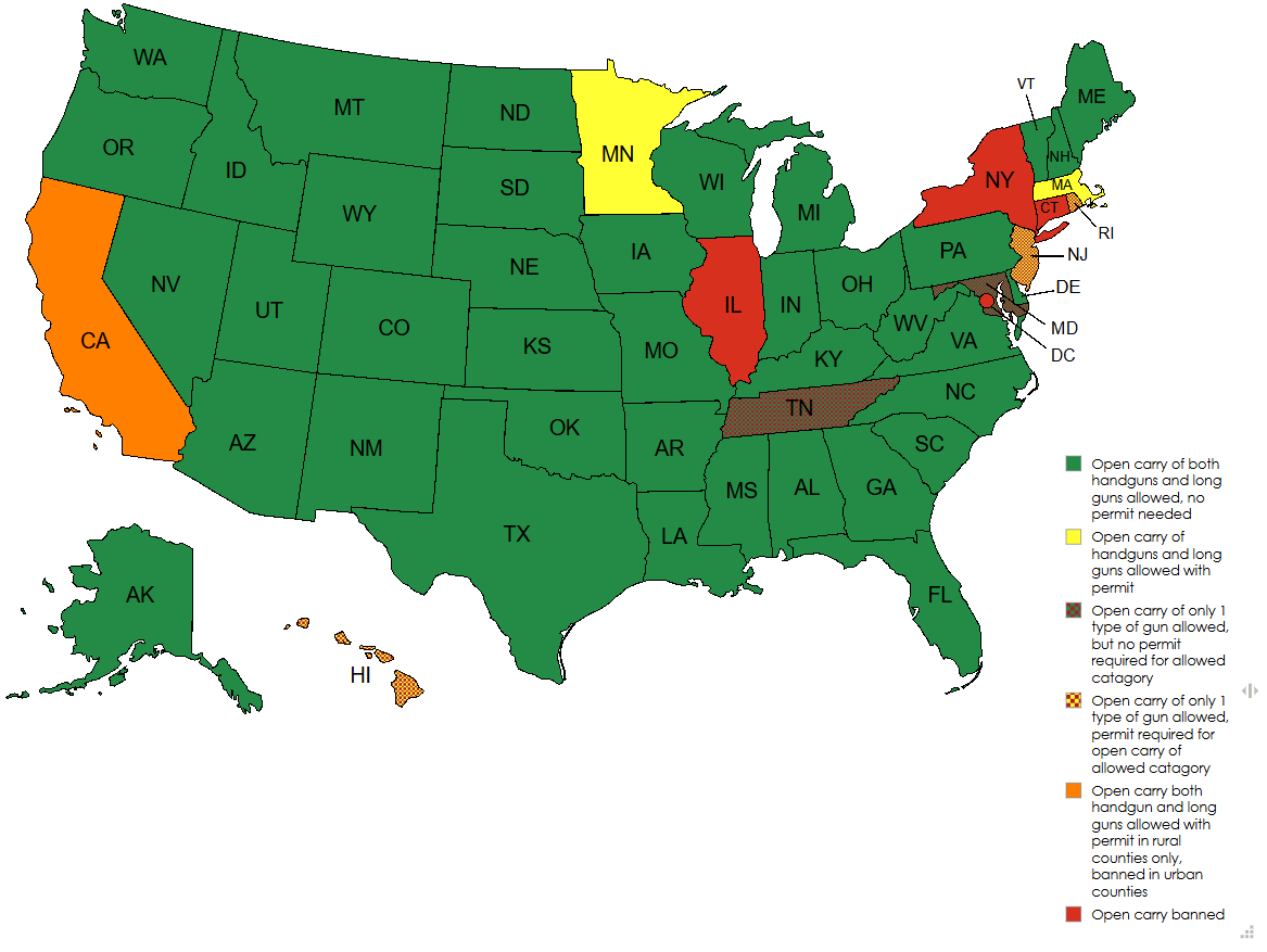 Current Open Carry Laws in the US by State Map Current Open Carry Laws in the US by State Map