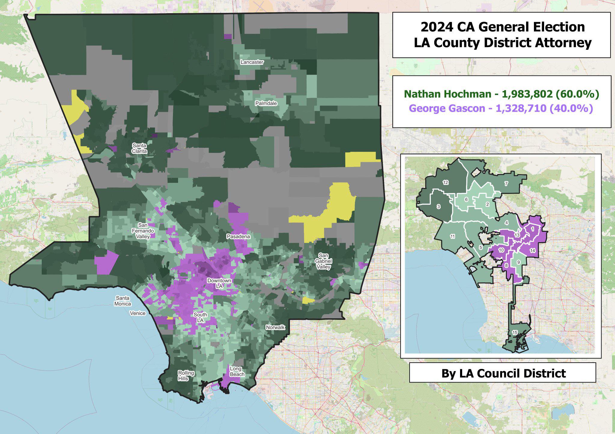 Election Map of Nathan Hochman vs. George Gascรณn Election Map of Nathan Hochman vs. George Gascรณn