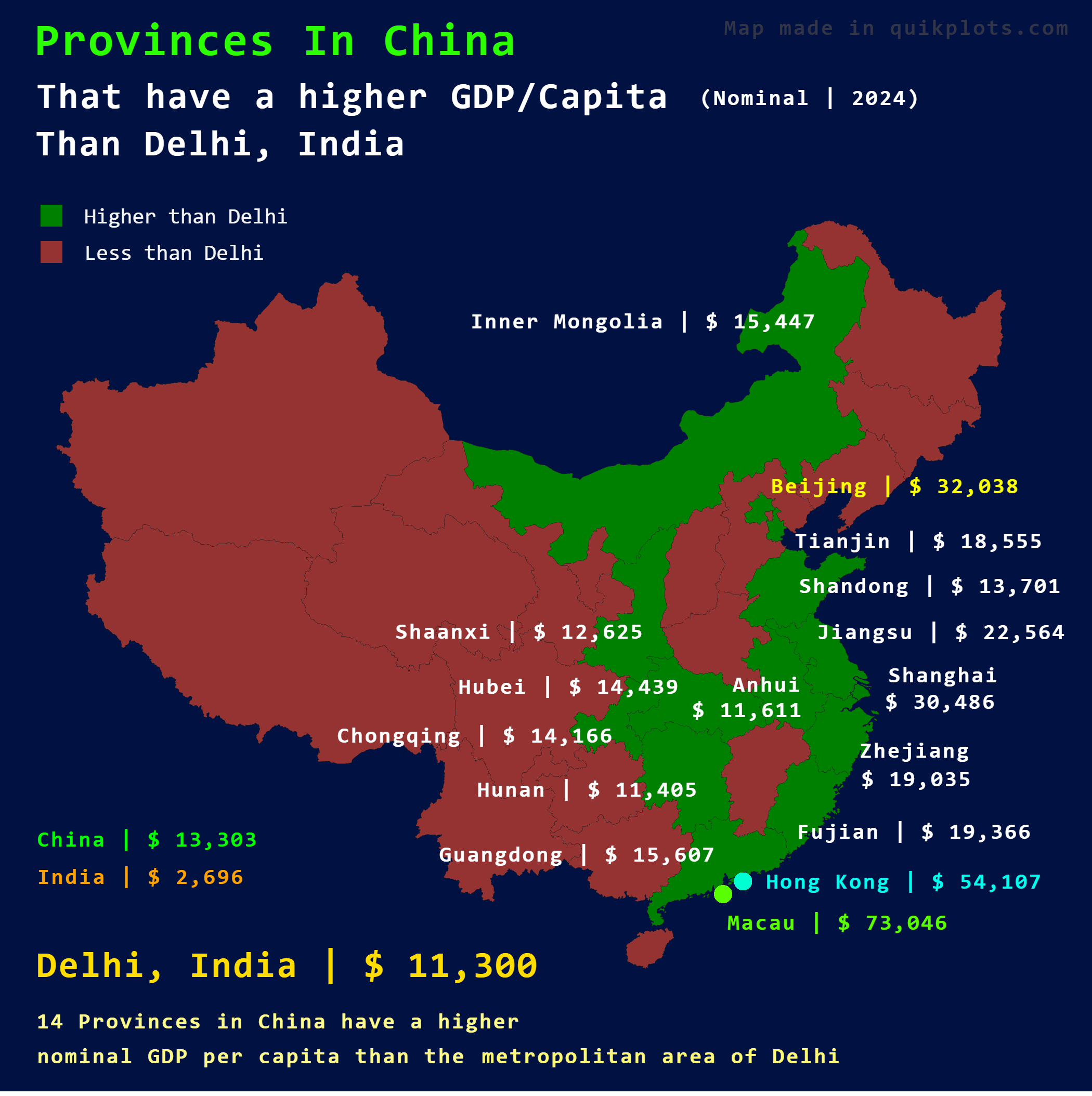 Map of Chinese Provinces with Higher GDP Per Capita than Delhi Map of Chinese Provinces with Higher GDP Per Capita than Delhi