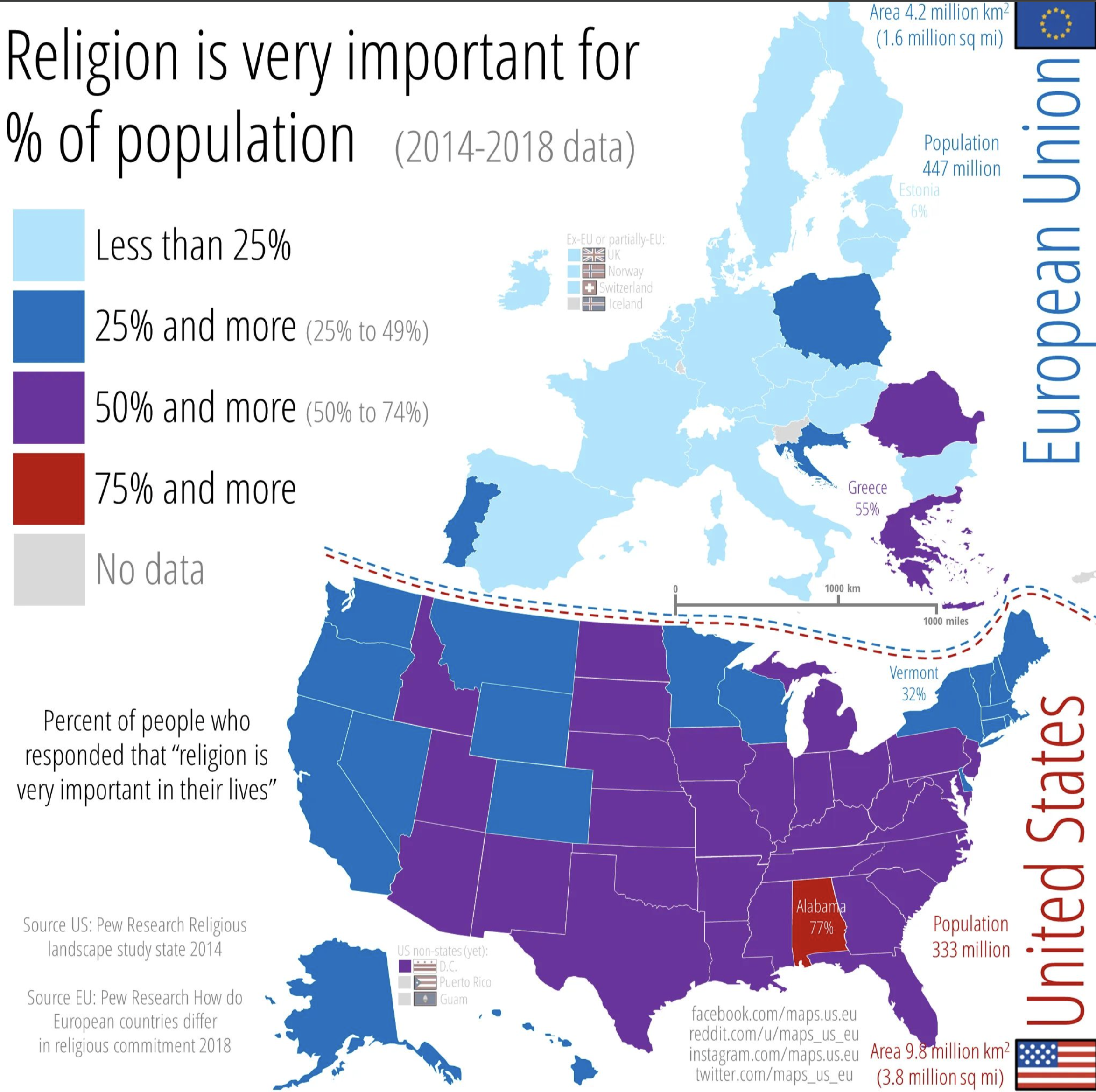 Map of Religion Importance in US vs EU Map of Religion Importance in US vs EU