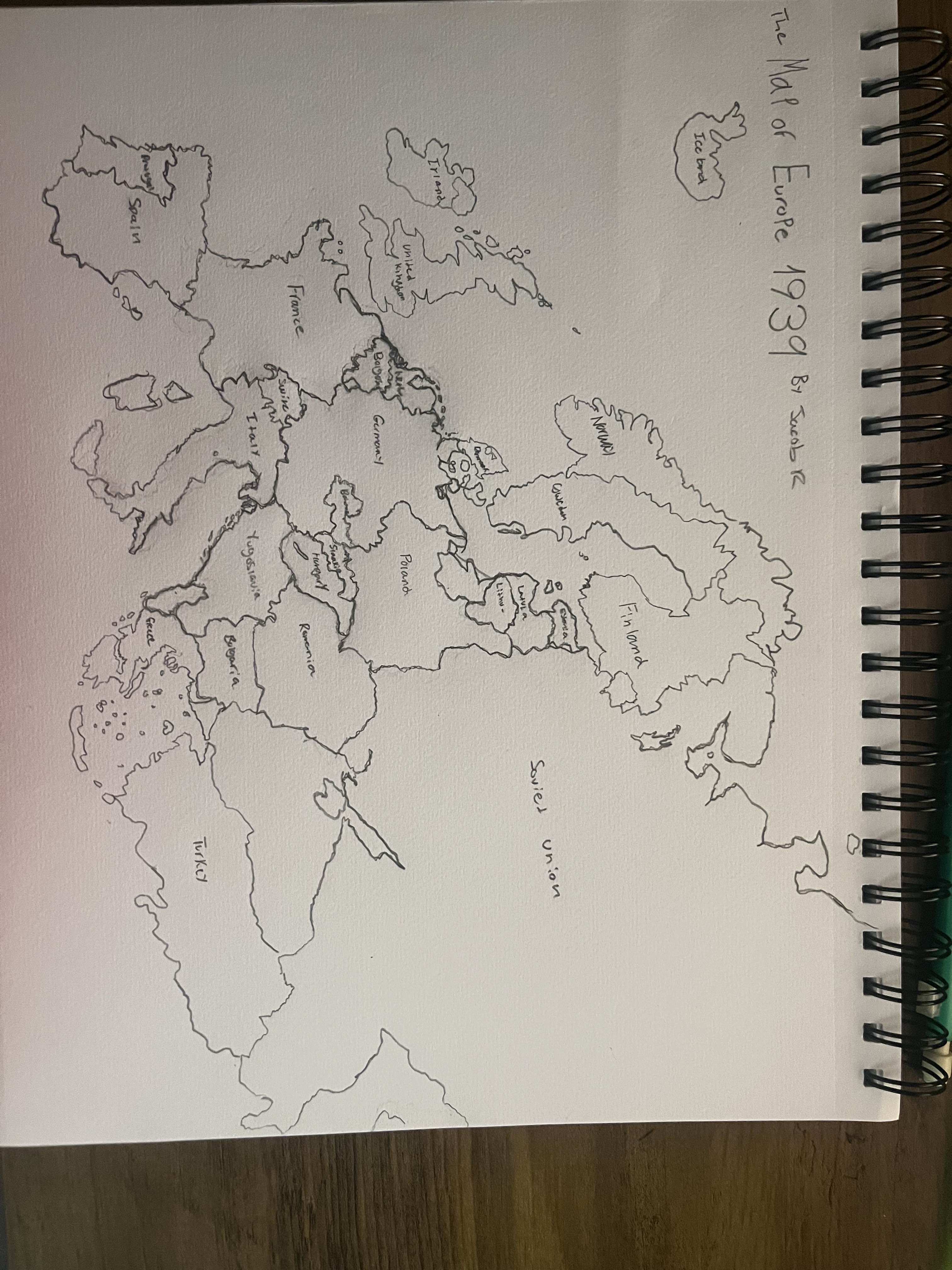 Hand Drawn Map of Europe in 1939 Hand Drawn Map of Europe in 1939