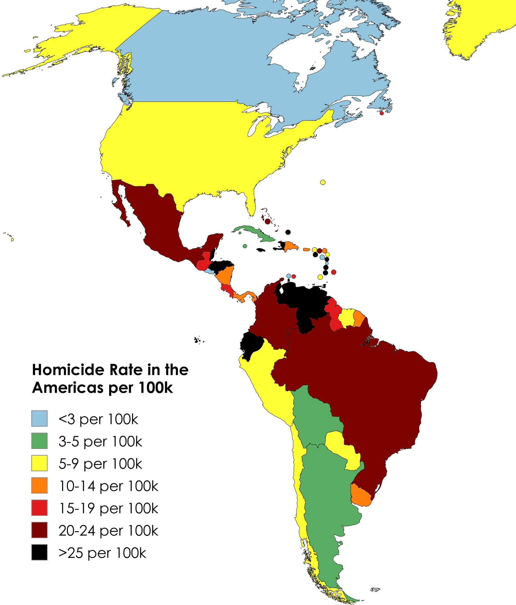 Homicide Rates in the Americas Map Homicide Rates in the Americas Map