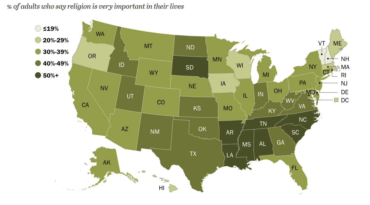 Map of US Religion Importance by State 2025 Map of US Religion Importance by State 2025