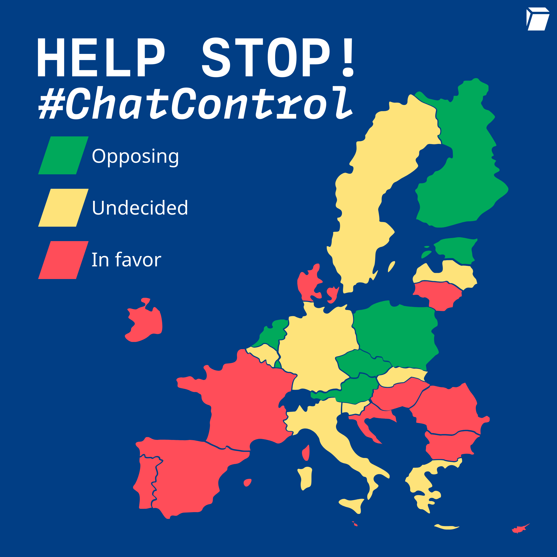 EU Countries Map for Chat Control Regulation EU Countries Map for Chat Control Regulation