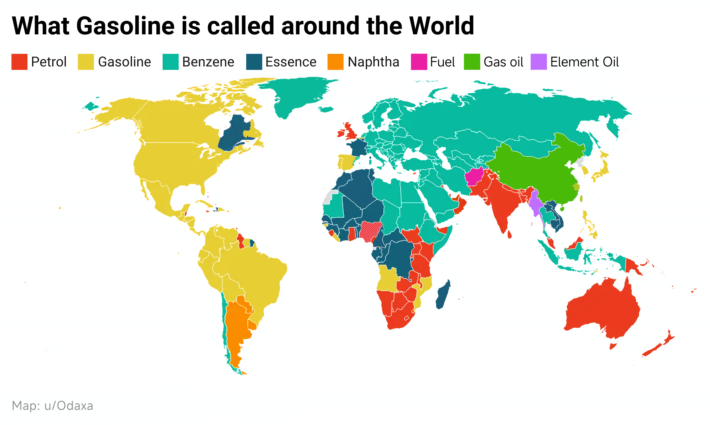 Gasoline Terminology Around the World Map Gasoline Terminology Around the World Map