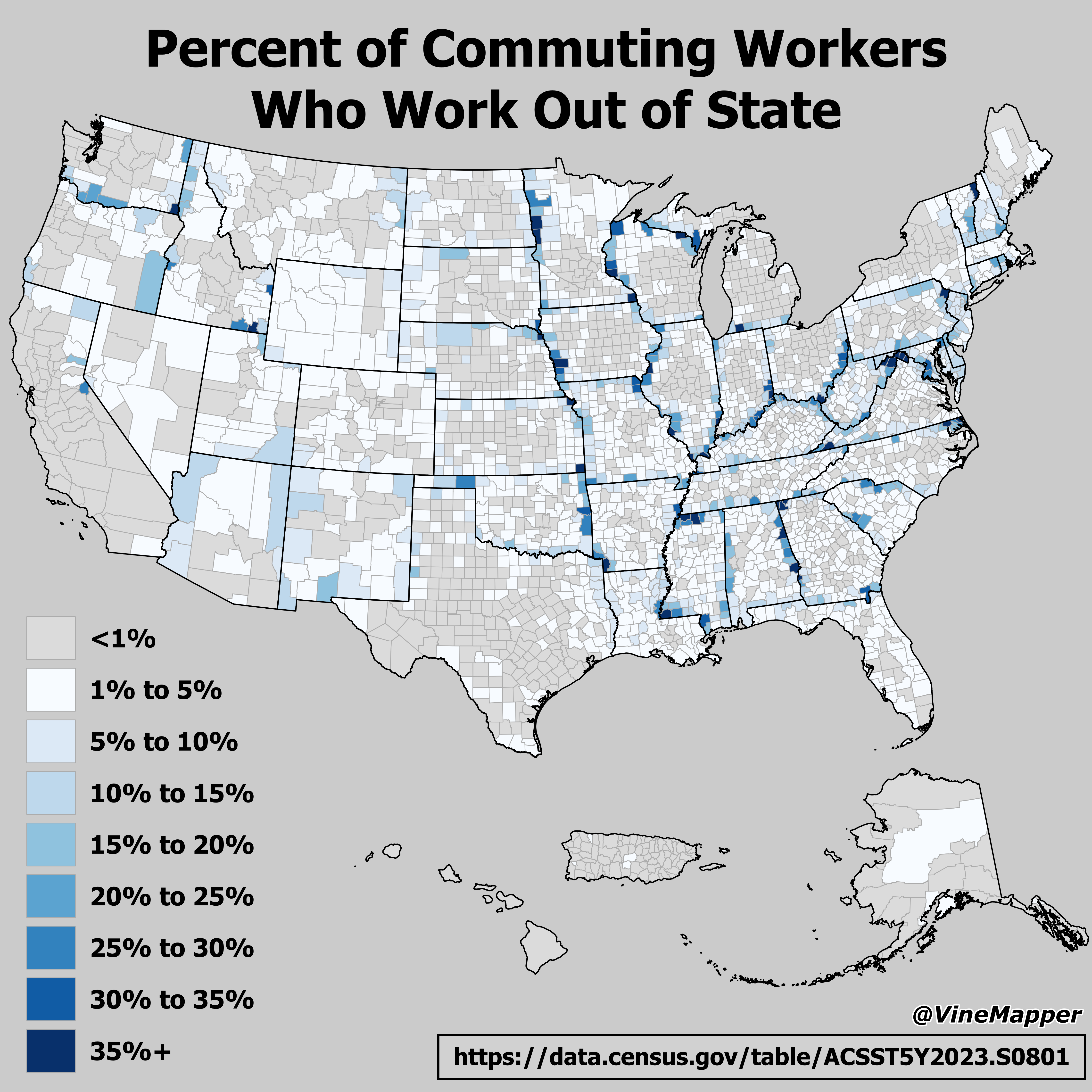 Map of Commuting Workers Who Work Out of State Map of Commuting Workers Who Work Out of State