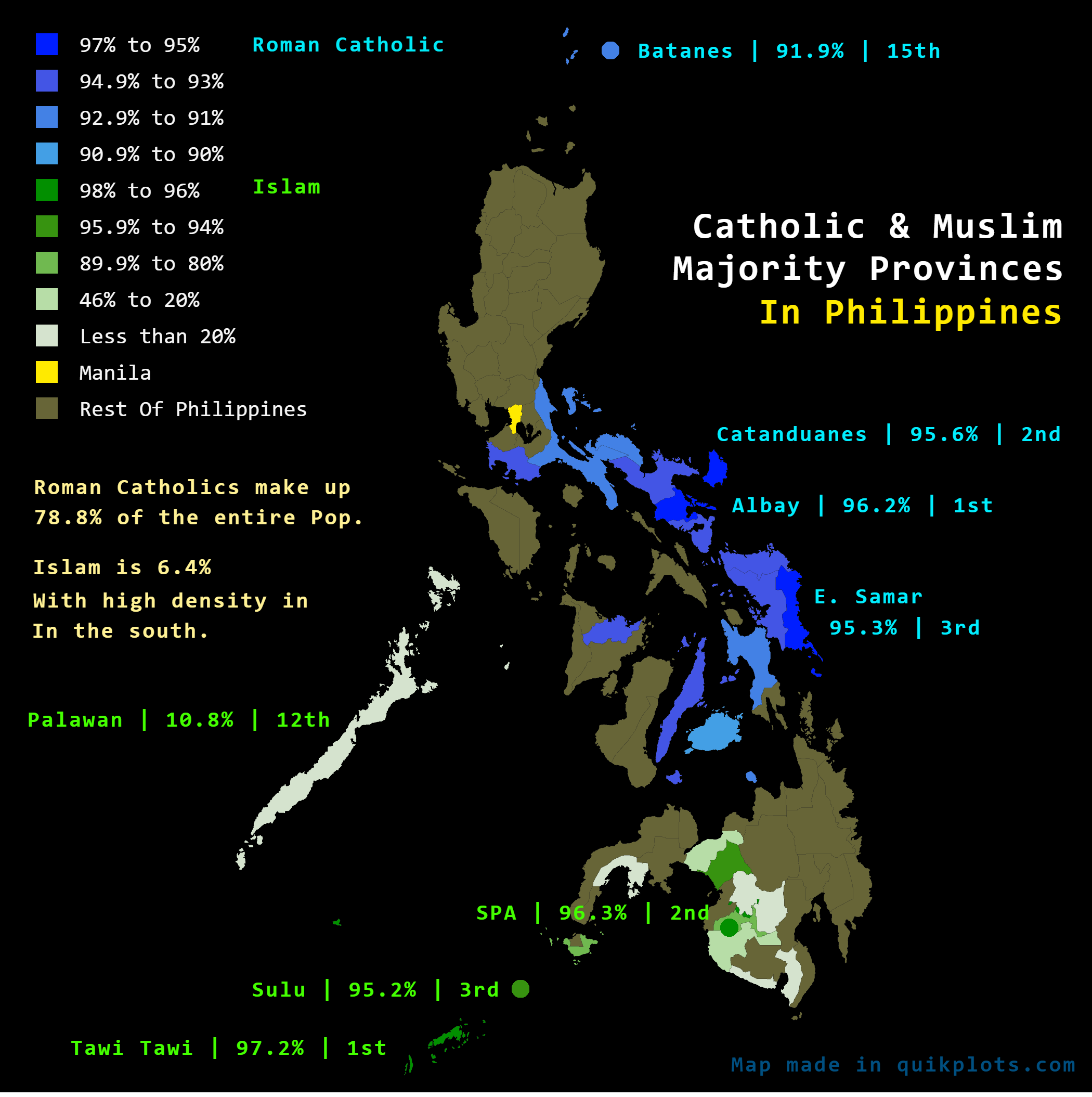 Catholic and Muslim Majority Provinces Map in the Philippines Catholic and Muslim Majority Provinces Map in the Philippines