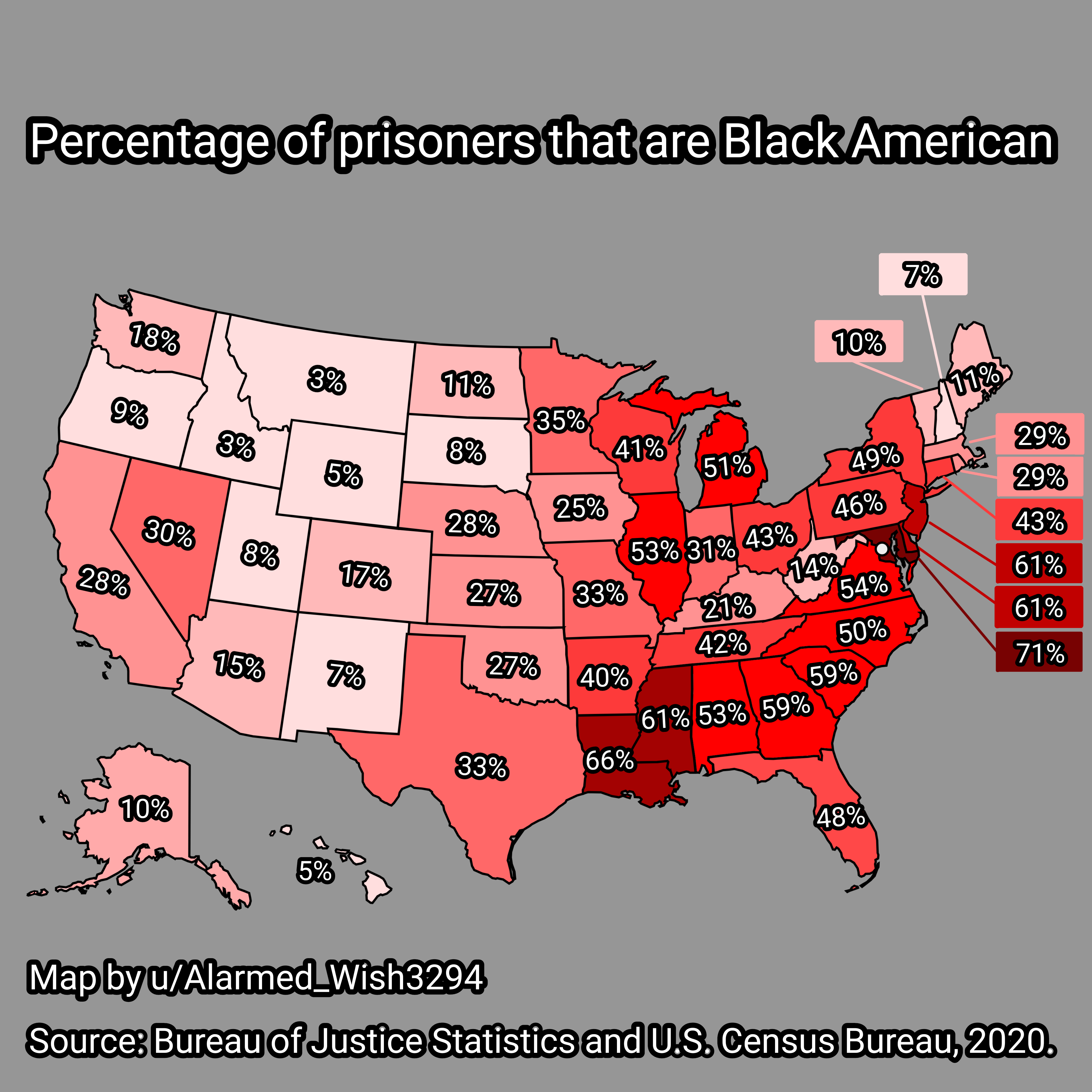 Map of Percentage of Black American Prisoners in USA Map of Percentage of Black American Prisoners in USA