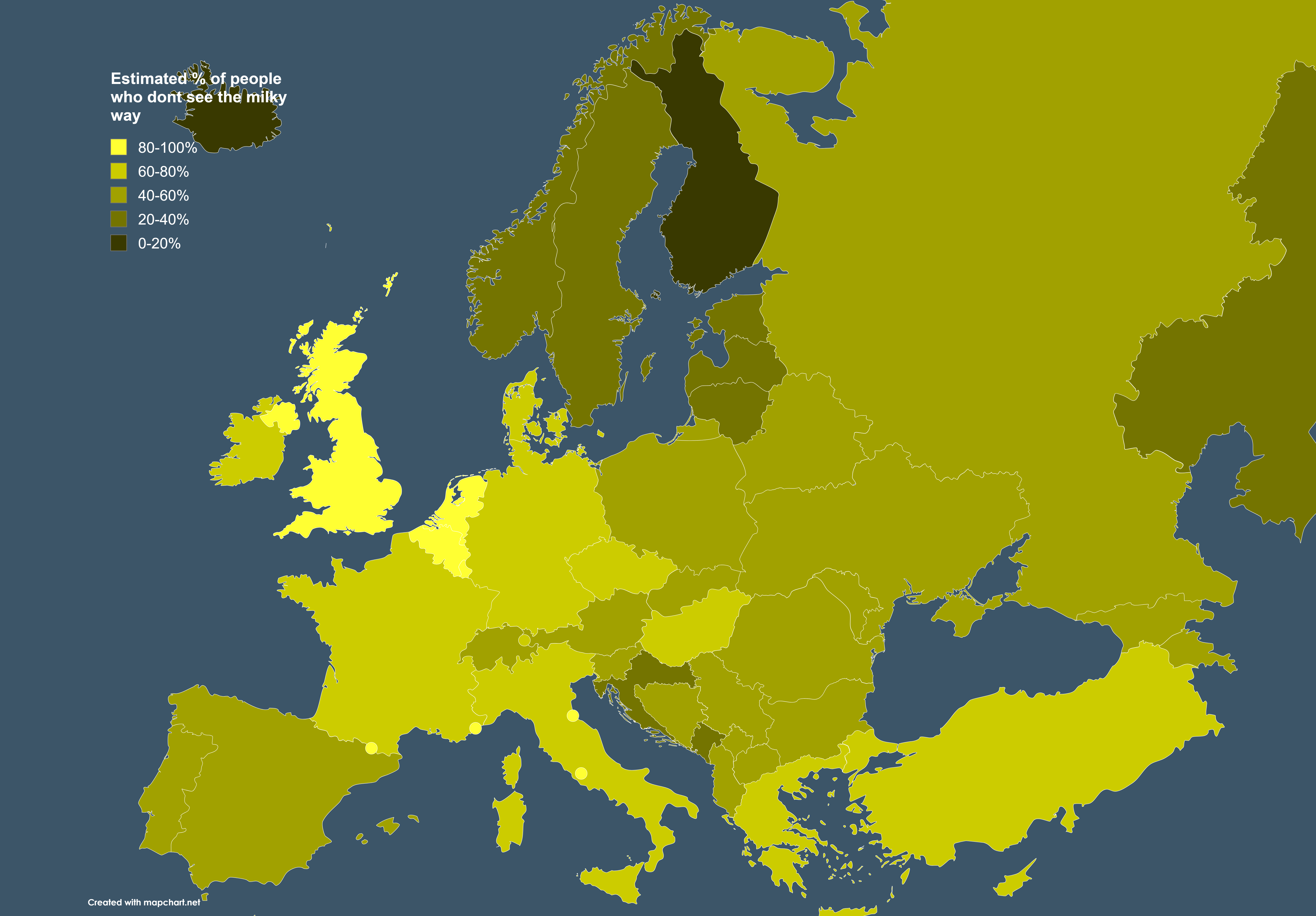 Map of Estimated % of People Who Don't See the Milky Way Map of Estimated % of People Who Don't See the Milky Way