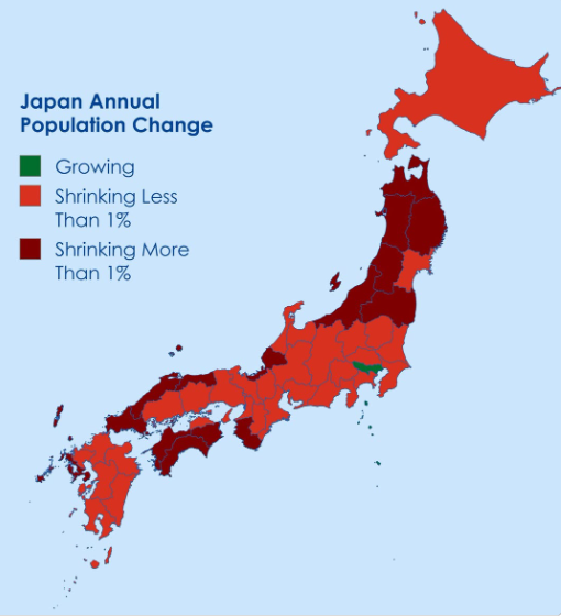 Japan's Annual Population Decline by Prefecture Map Japan's Annual Population Decline by Prefecture Map