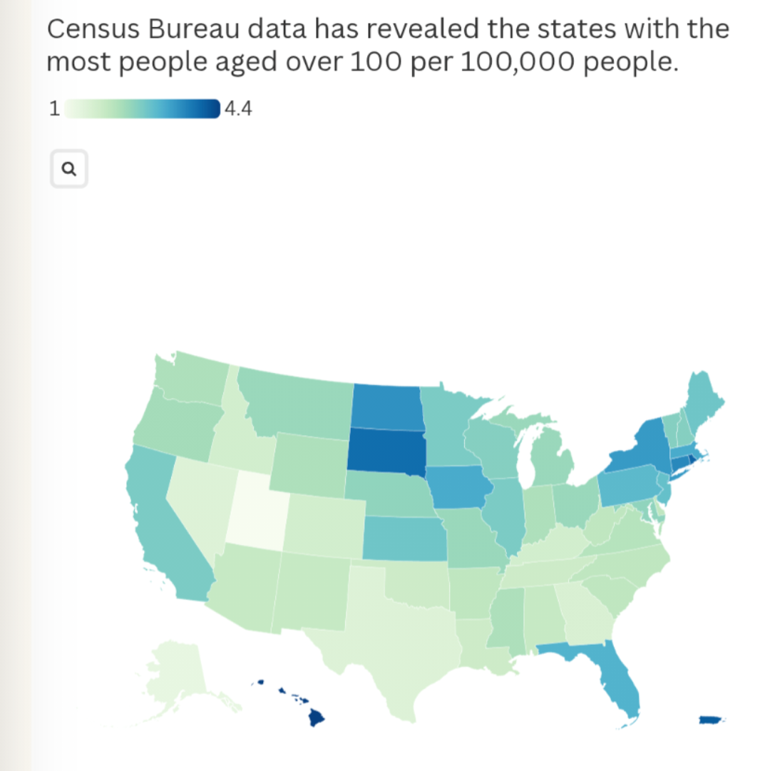 Centenarians by U.S. State Map Centenarians by U.S. State Map