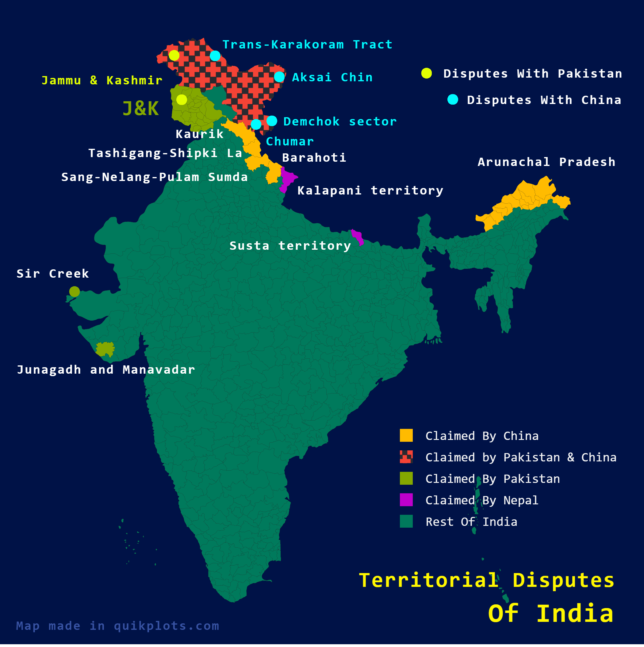 Territorial Disputes of India Map Territorial Disputes of India Map
