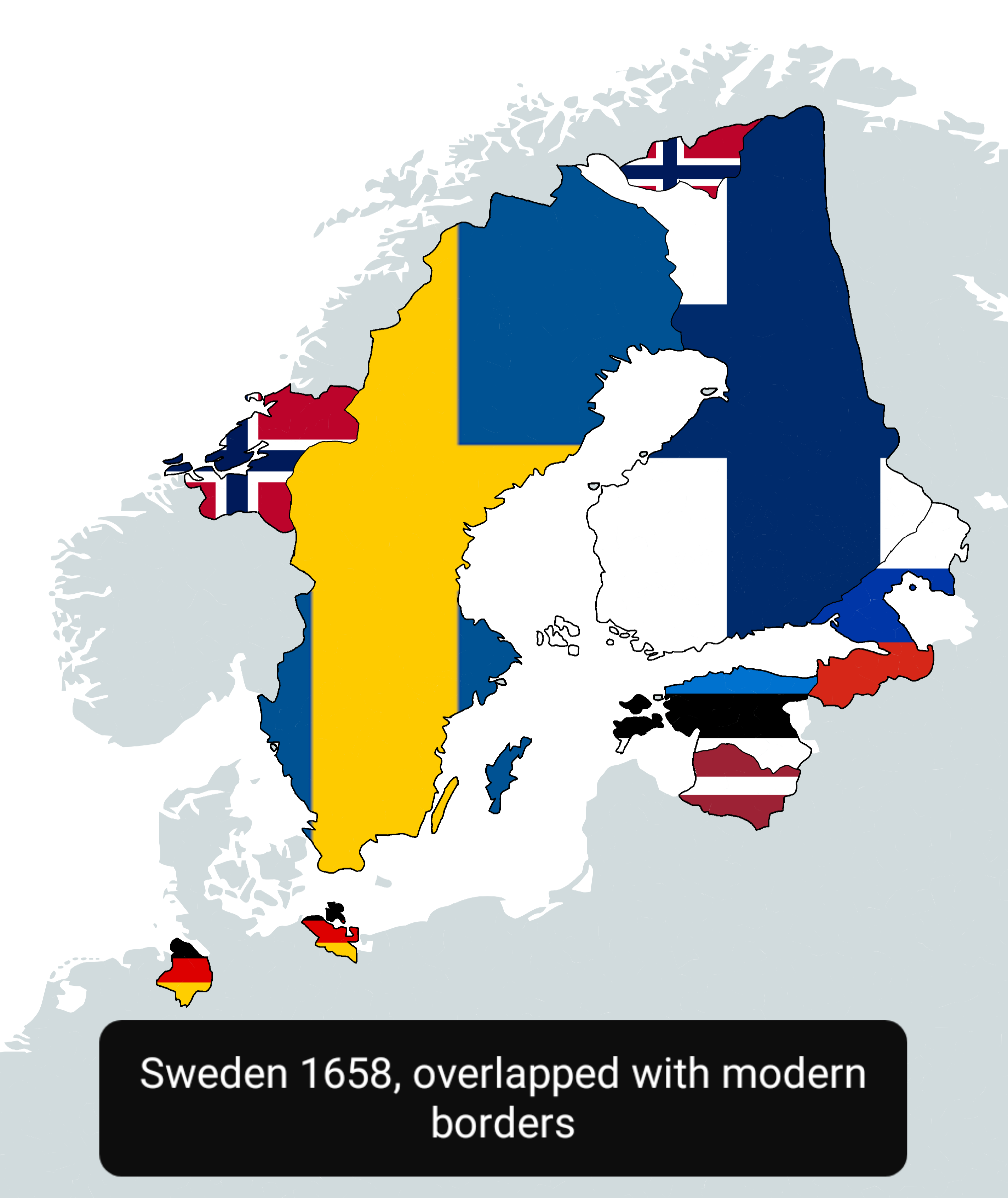 Sweden in 1658 Map Overlapped with Modern Countries Sweden in 1658 Map Overlapped with Modern Countries